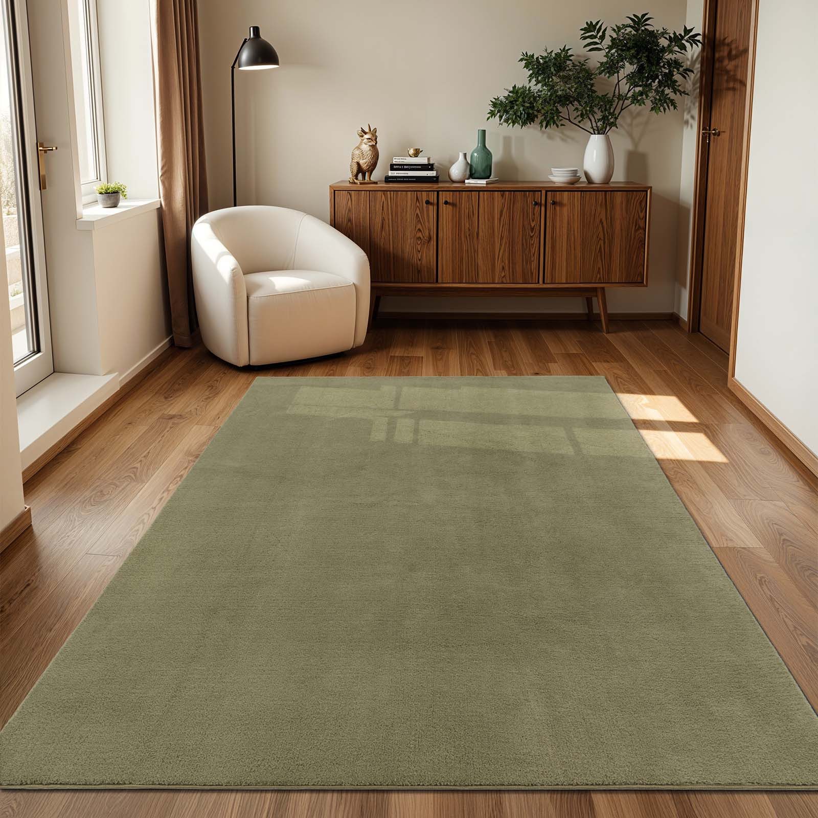 TaraCarpet Teppich Supersoft Kurzflorteppich Fiona Uni, rechteckig, Höhe: 14 mm, Wohnzimmer, Schlafzimmer, Esszimmer, Fiona grün 50x80