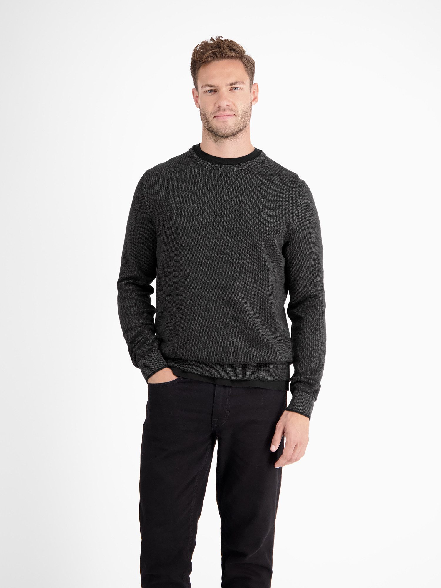 Strickpullover LERROS Leichter Strickpullover mit schmaler Rippstuktur