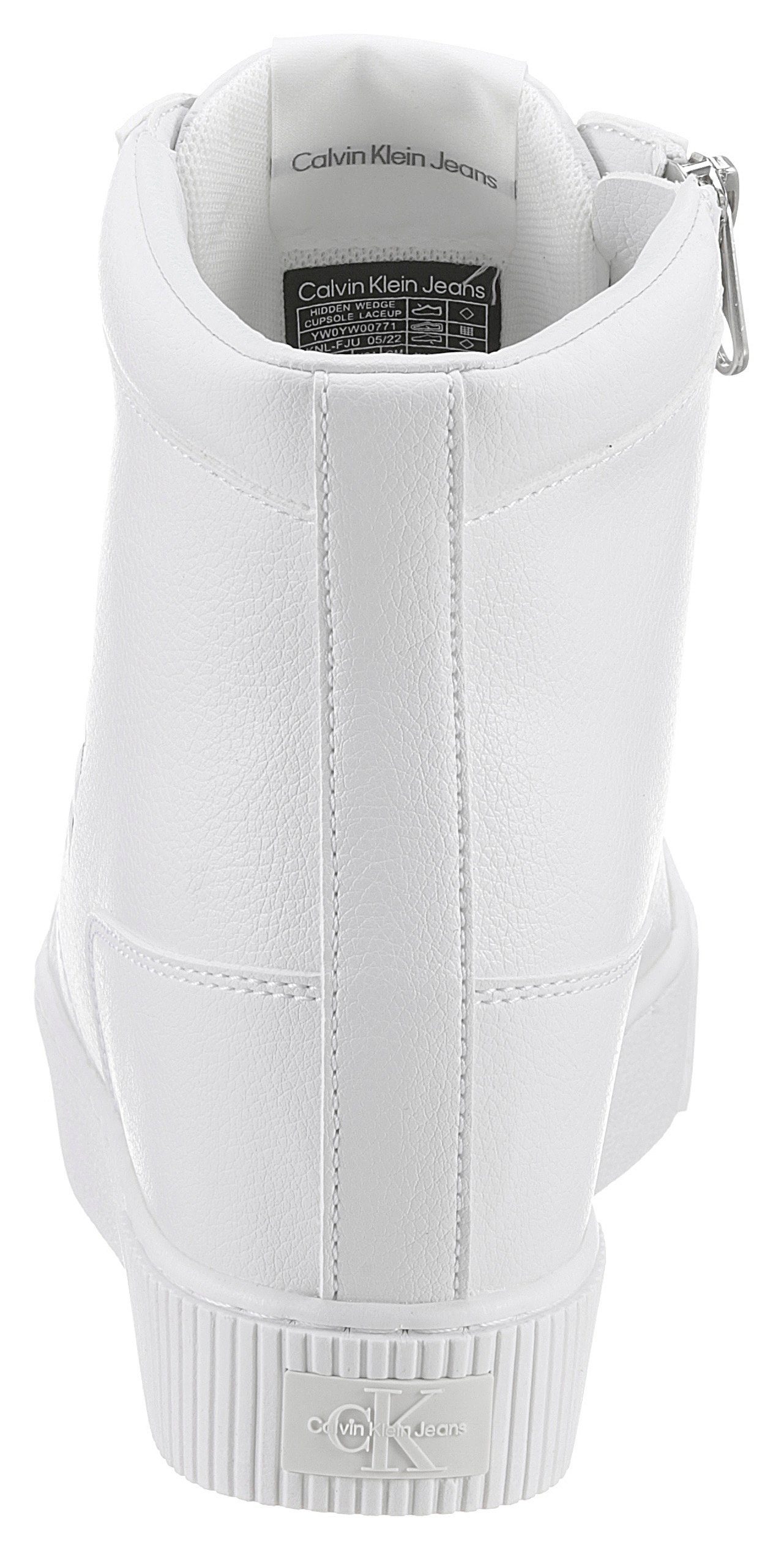 CUPSOLE WEDGE HIDDEN weiß-silberfarben LACEUP mit Plateausneaker Logoschriftzug Klein Calvin seitlichem Jeans