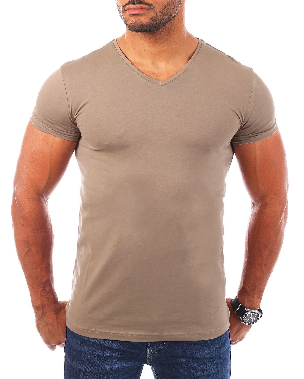 Young & Rich T-Shirt Herren Uni Basic V-neck V-Ausschnitt Unterziehshirt 1700 V-Ausschnitt unifarben kurzarm slim fit