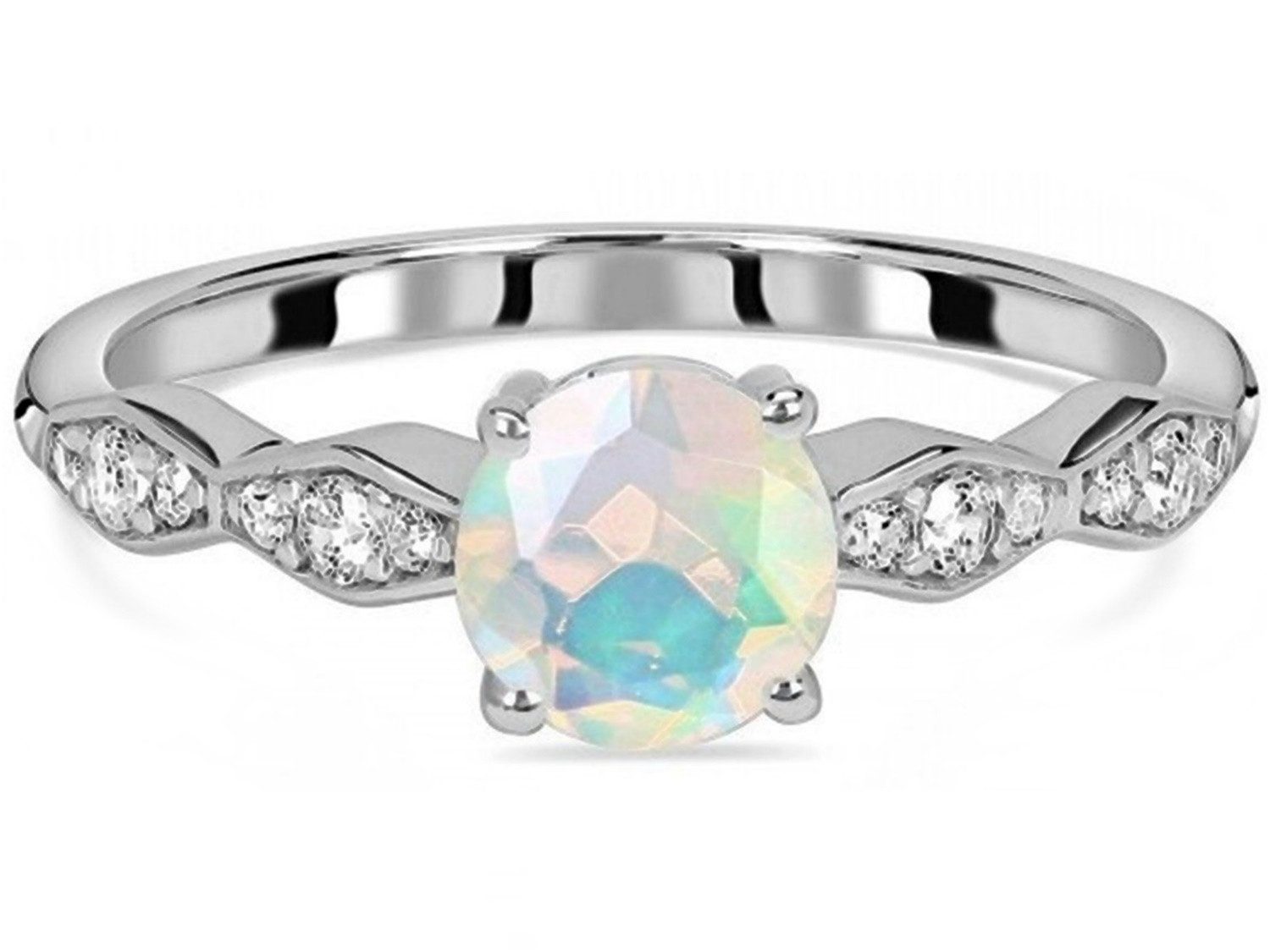 Goldene Hufeisen Solitärring Damen Edelopal & Weiß Topas Fingerring 925 Silber LR-5, Damenschmuck mit Edelsteine