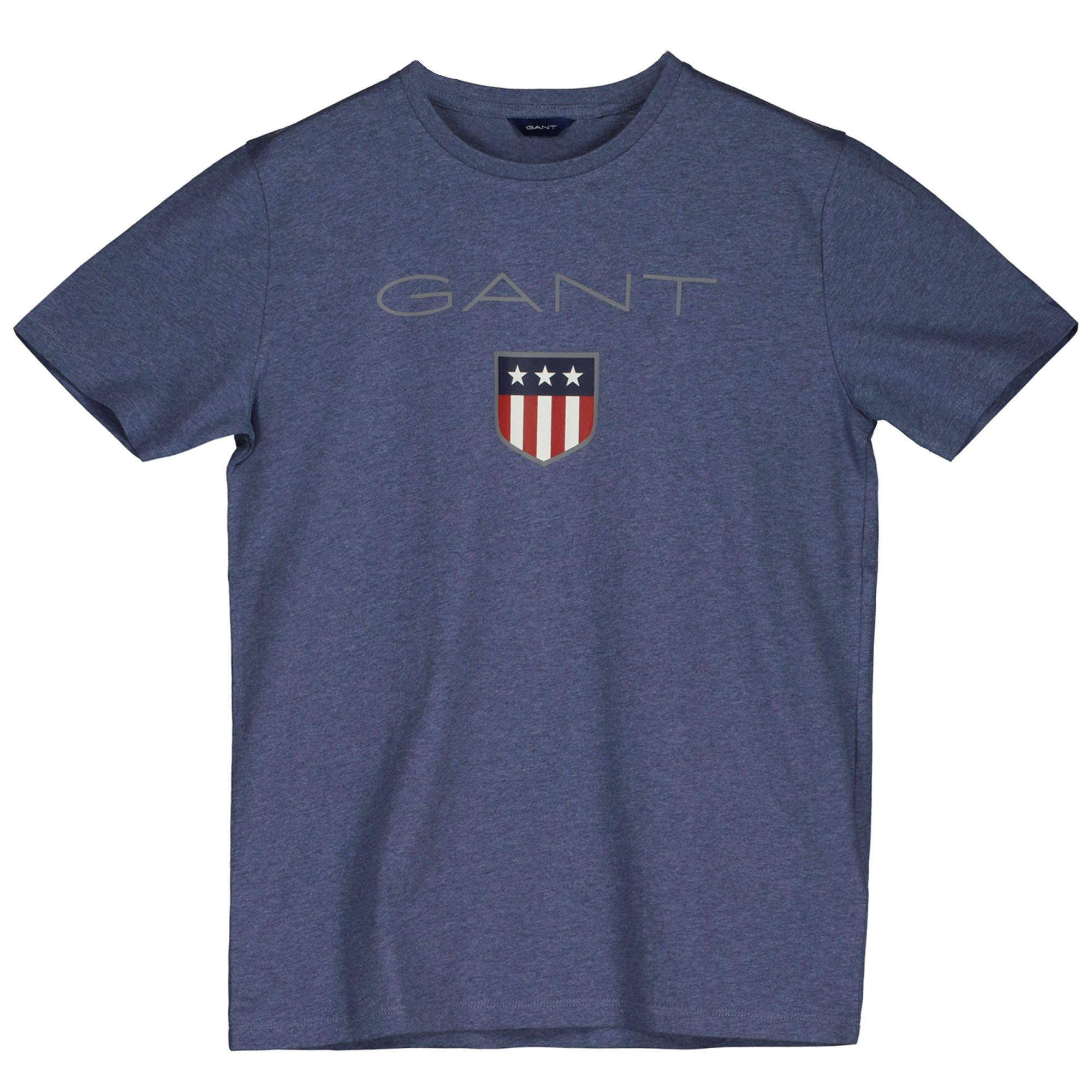 Boys Gant Jungen Kurzarm SHIELD T-Shirt Blau Logo, T-Shirt Teen Melange -