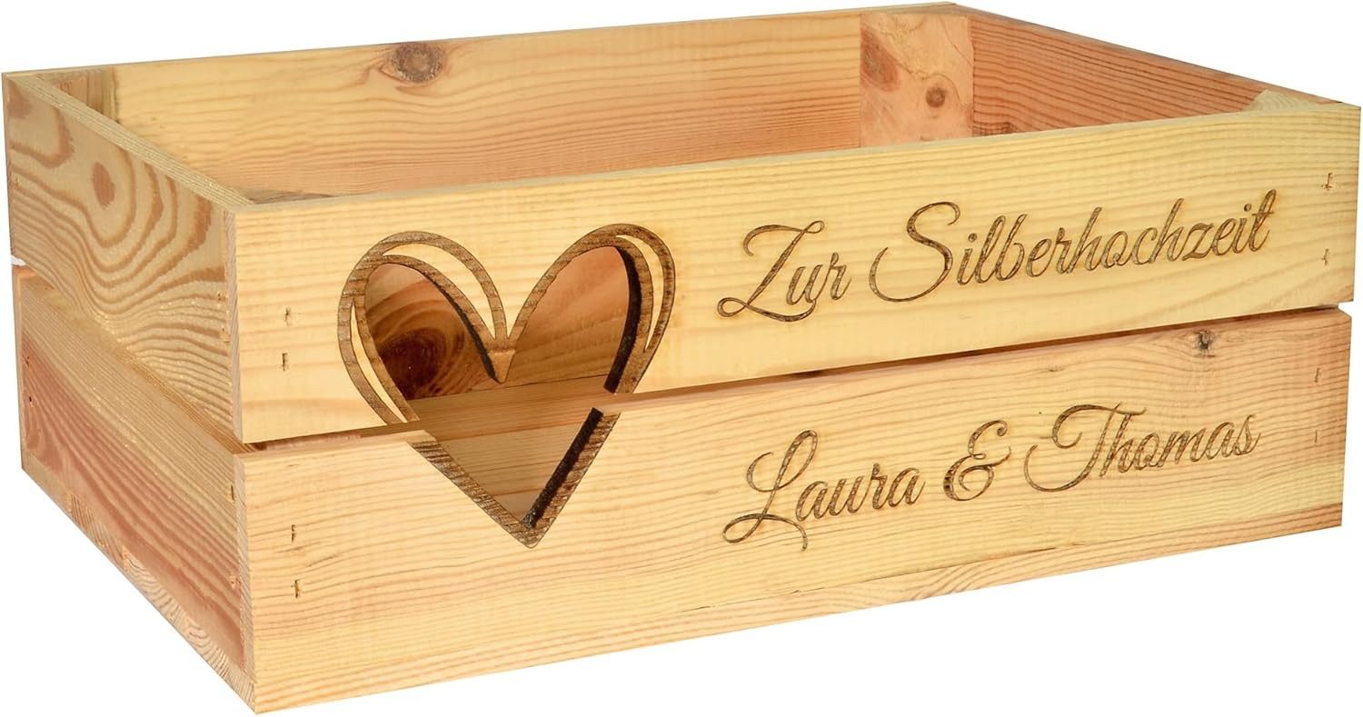 CHICCIE Holzkiste Personalisiert zur Hochzeit - 38x28x15cm Natur Geschenk