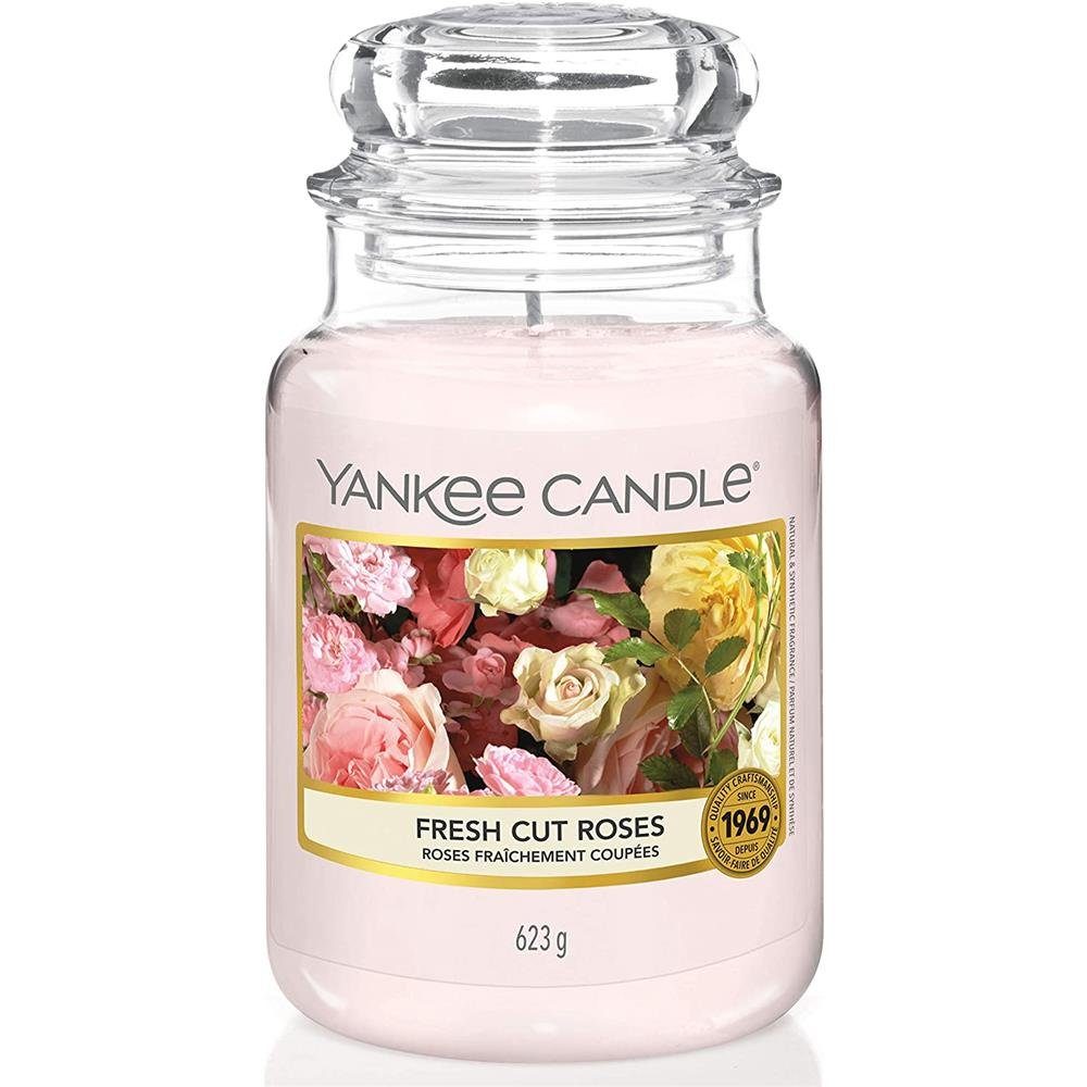 Yankee Candle Duftkerze Fresh Cut Roses, im Glas, mit Rosenduft, Brenndauer bis 150 Stunden