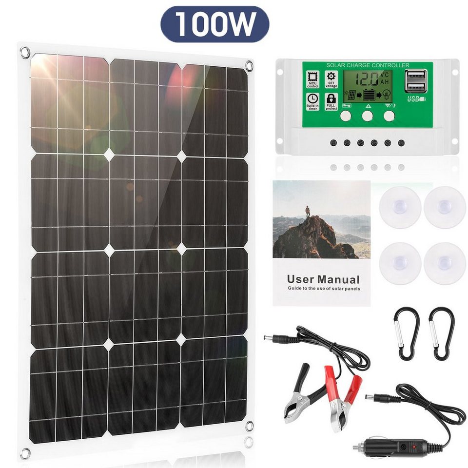 oyajia Solarmodul 100W Solarpanel 100A Solar Ladegerät Kit, Solaranlage  Balkonkraftwerk, IP65 Wasserdichte Solargenerator mit 12V Solarladeregler