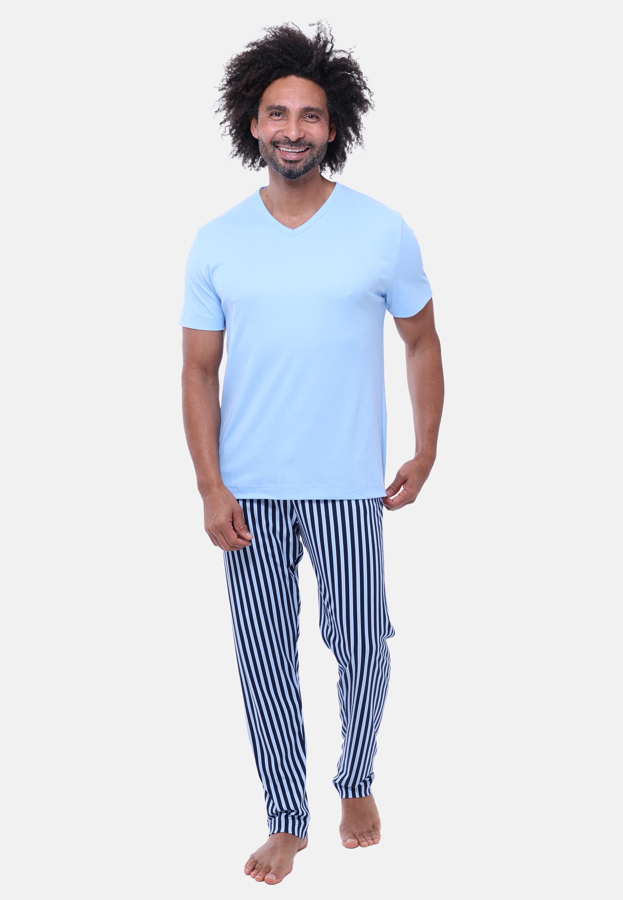 Mey Pyjama Graphic Stripes (Set, 2 tlg) Schlafanzug - Baumwolle - Atmungsaktiv - Lange Hose mit Streifenmuster
