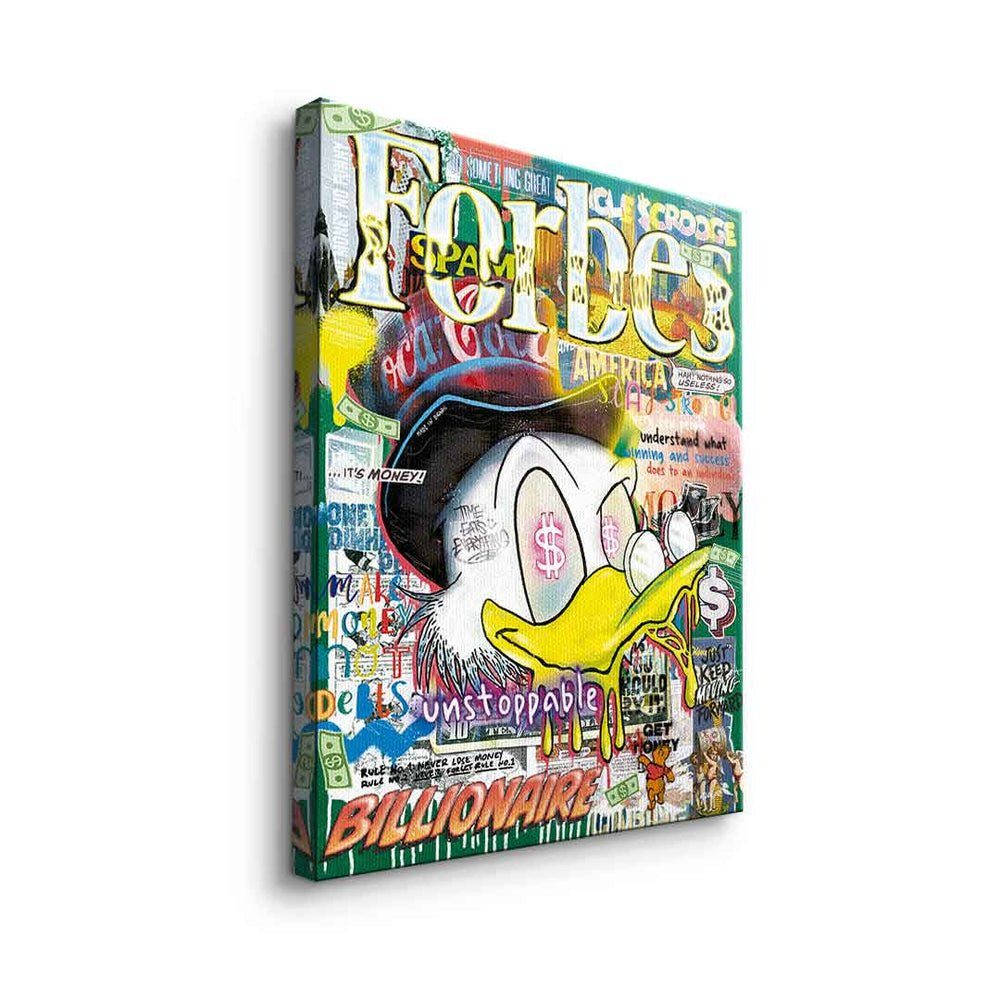 DOTCOMCANVAS® Leinwandbild, Leinwandbild Forbes Dagobert Pop Comic Duck Rahmen collage Art weißer DOTCOMCANVAS