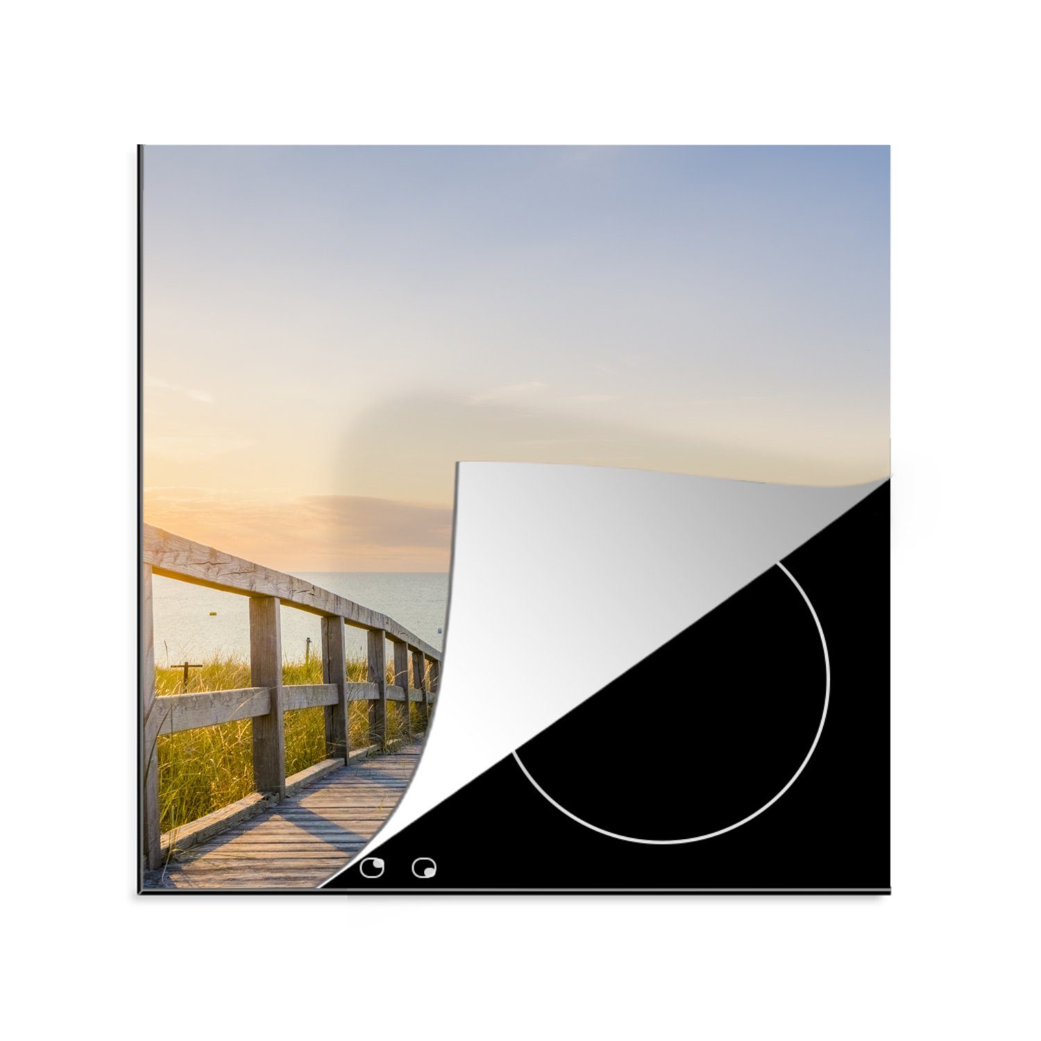 MuchoWow Herdblende-/Abdeckplatte Ruhiger Strand in Deutschland bei Sonnenuntergang, Vinyl, (1 tlg), 78x78 cm, Ceranfeldabdeckung, Arbeitsplatte für küche