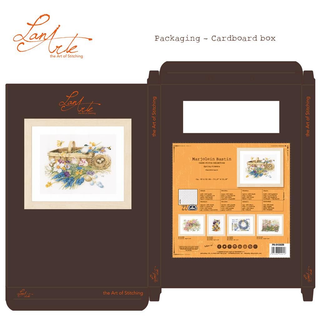 Lanarte Kreativset Lanarte Frühlingsblumen Korb mit Vogelnest Kreuzstichpackung, (Set, embroidery Kit), Made in Europe