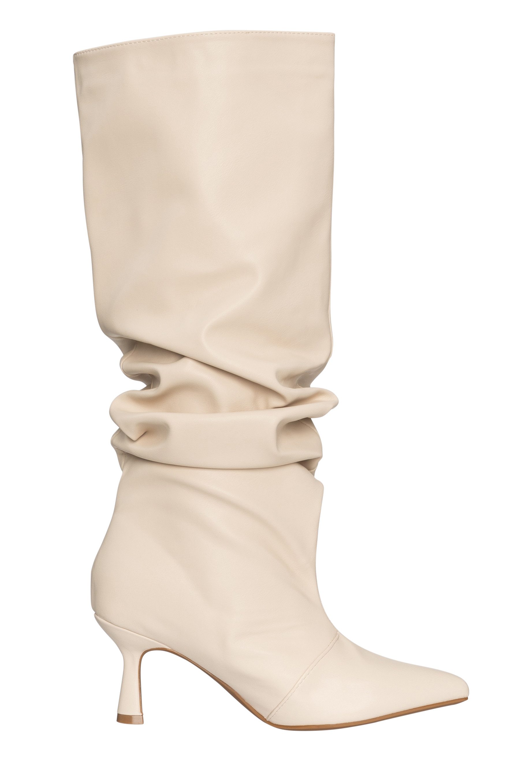 Salinyang Damen Stiefel mit Falten, spitzer Kappe und Trichterabsatz High Heel Stiefel