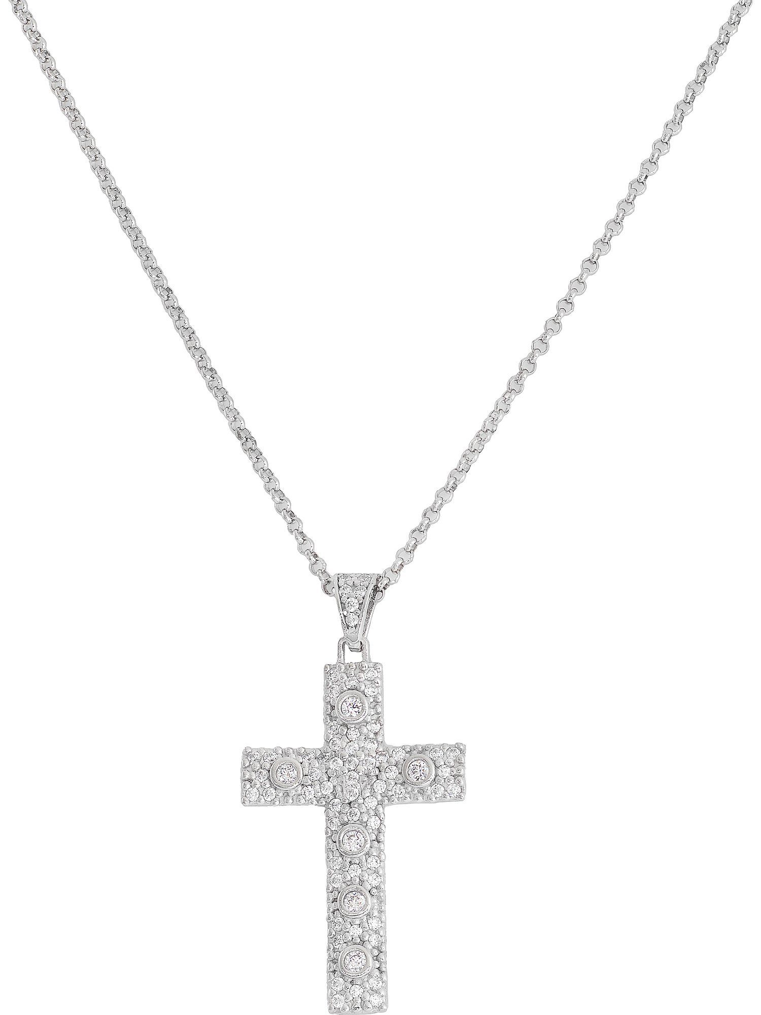 Amen Collier Amen Damen-Kette 925er Silber 6 Zirkonia Kreuz