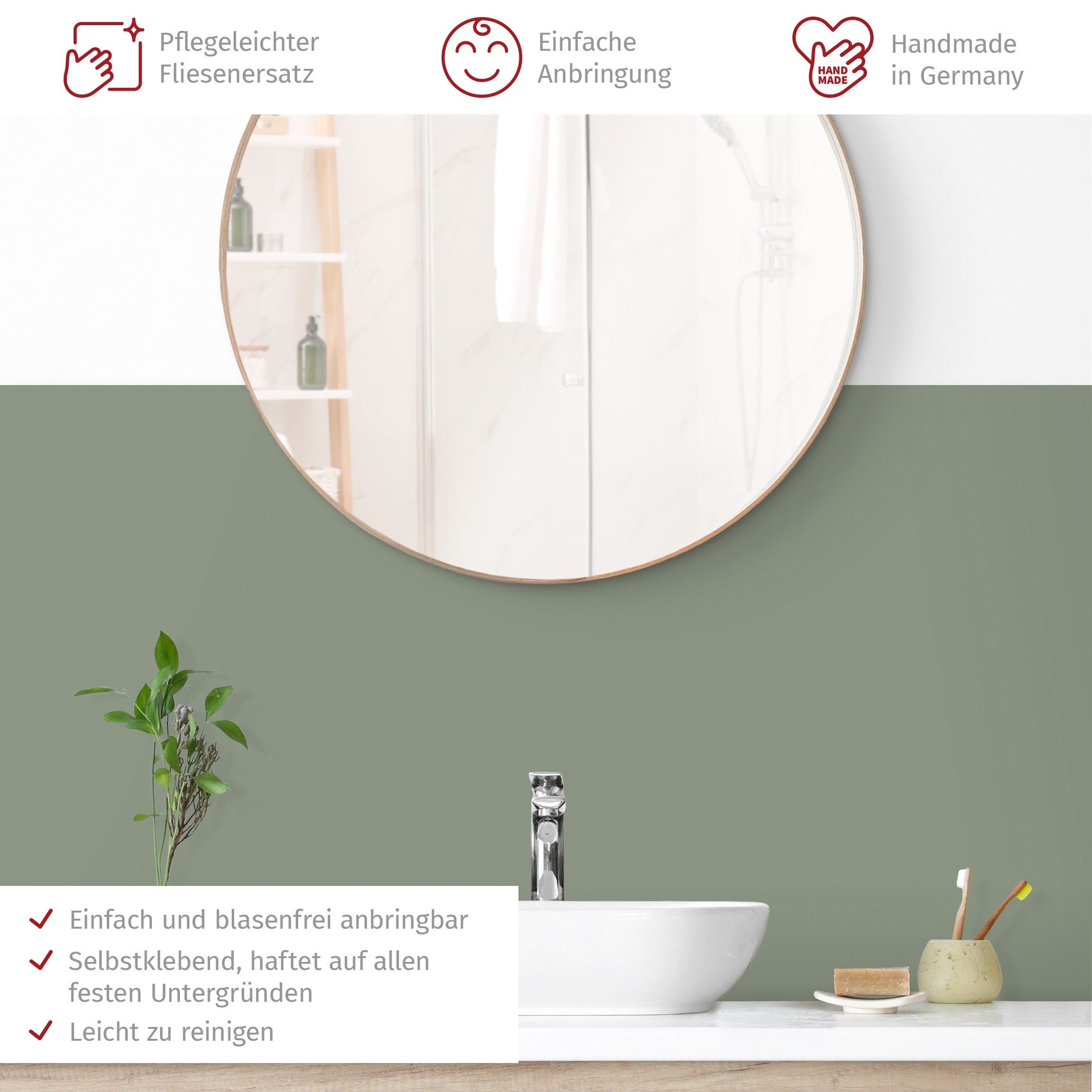 Bilderdepot24 Badrückwand grün fugenlose Wandverkleidung Bad Unifarben, (Hartfolie matt » Selbstklebend SMART 0,35 mm), wasserfestes Wandpaneel Sane Sage