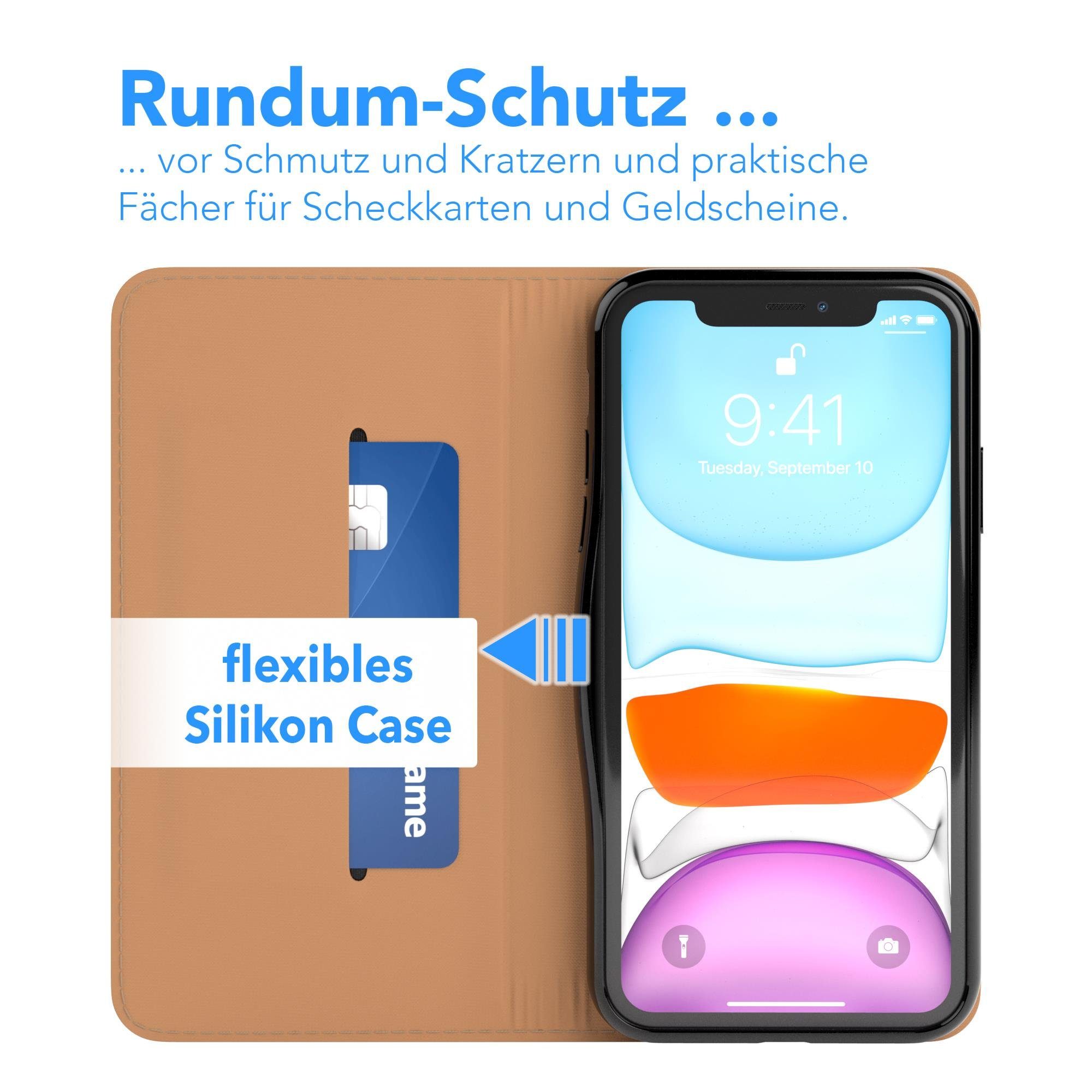 EAZY CASE Handyhülle Bookstyle Vintage für Apple iPhone 11 6,1 Zoll, Tasche Kunstleder Etui Handytasche mit Standfunktion Hülle Hellbraun