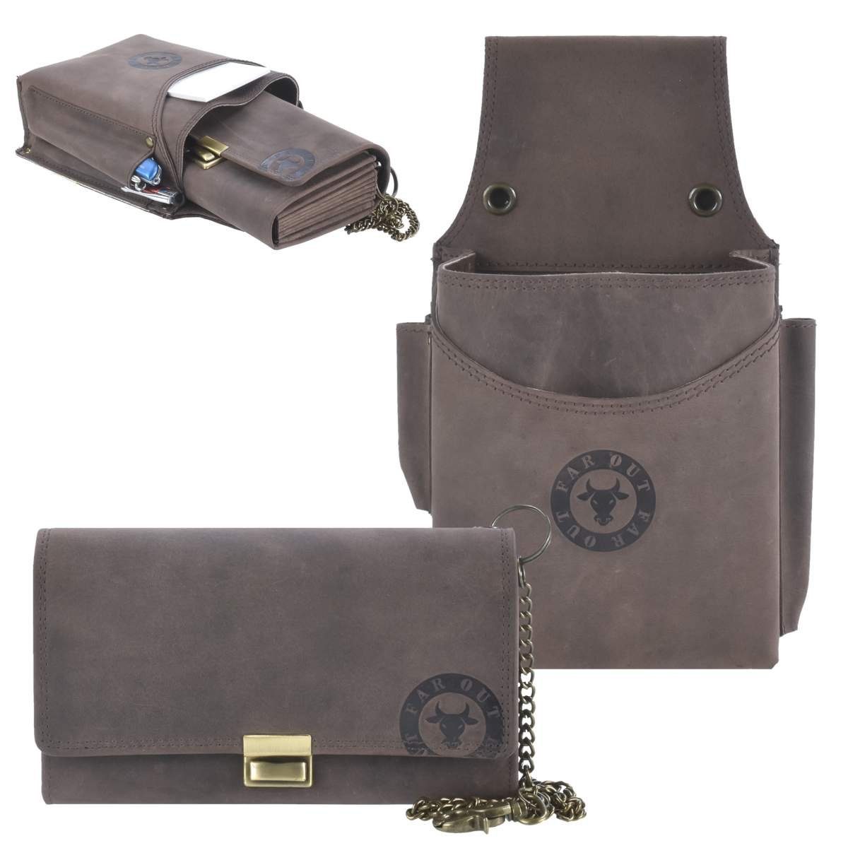 KLOEHN Kellnerbörse FAR OUT, Set, Kellnertasche Holster + Börse, Portemonnaie, dunkelbraun, Leder