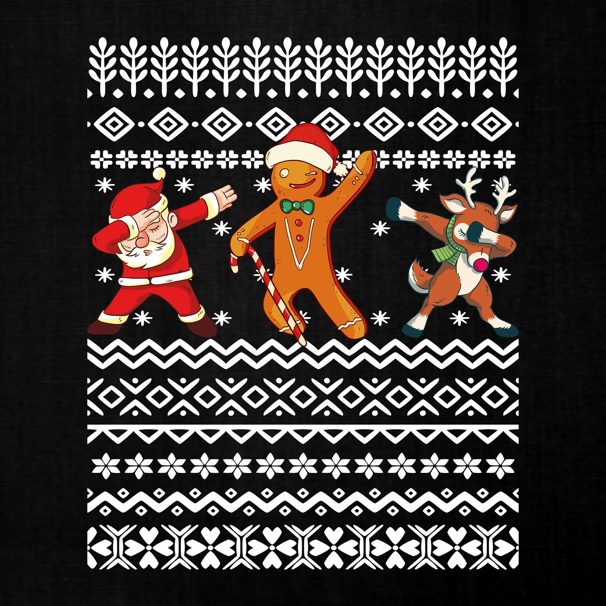 Reh Quattro (1-tlg) Weihnachtsmann Kurzarmshirt Christm Rentier Formatee Dab Ugly Cookie