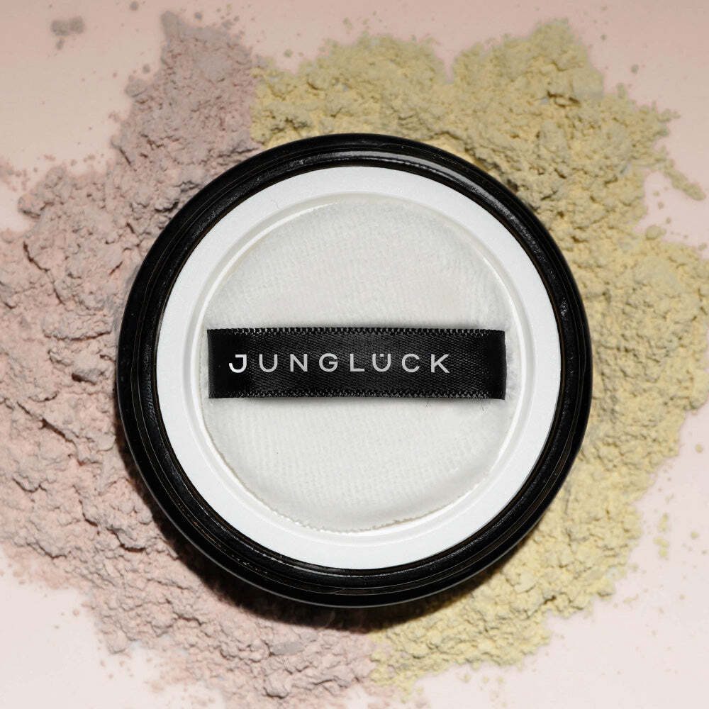 JUNGLÜCK Puder Transparent Puder - Rose, loose setting powder, Mattiert öligen Glanz und fixiert Make-up ohne auszutrocknen
