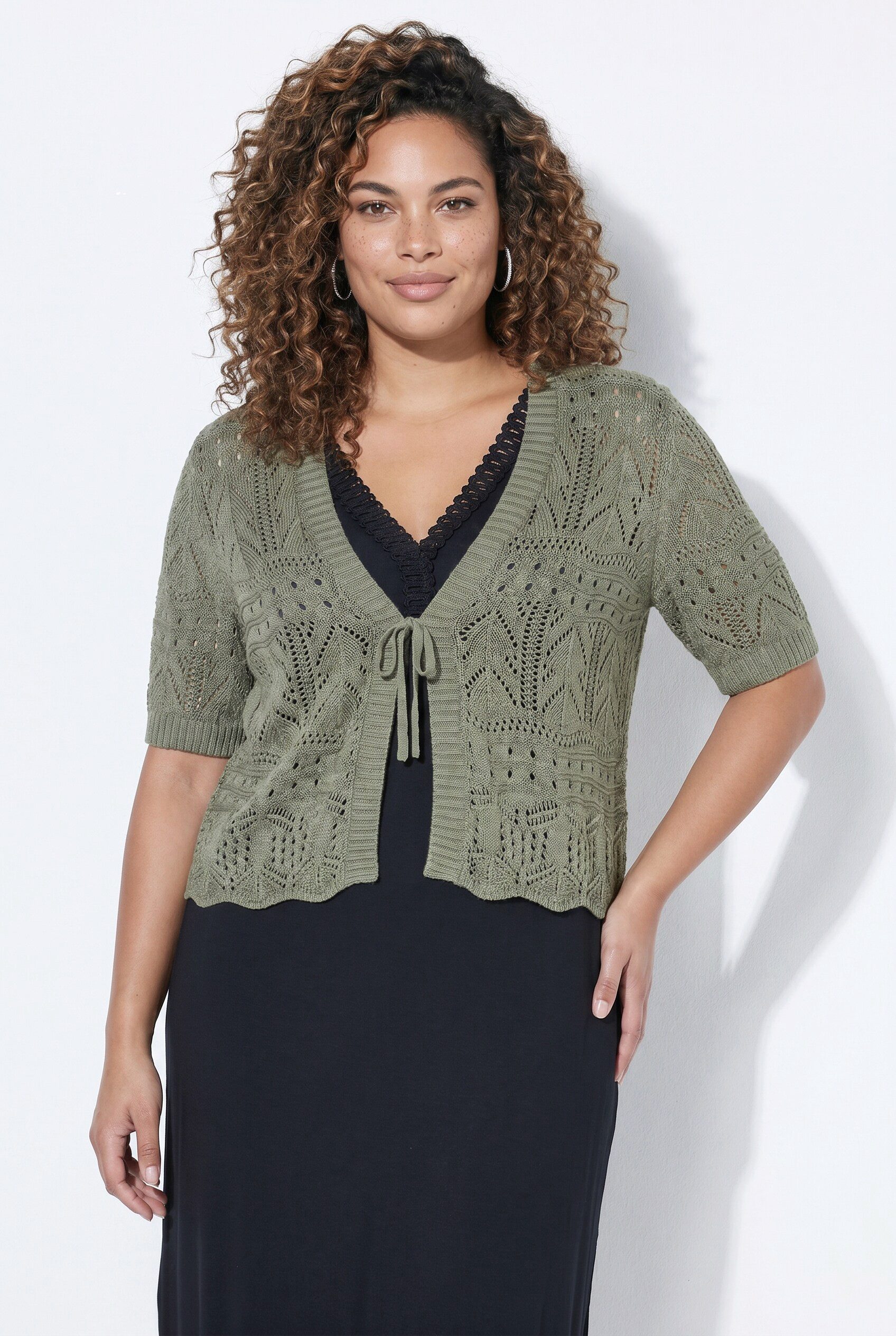 Angel of Style Strickjacke Strickjacke Straight Fit Ajourstrick Halbarm
