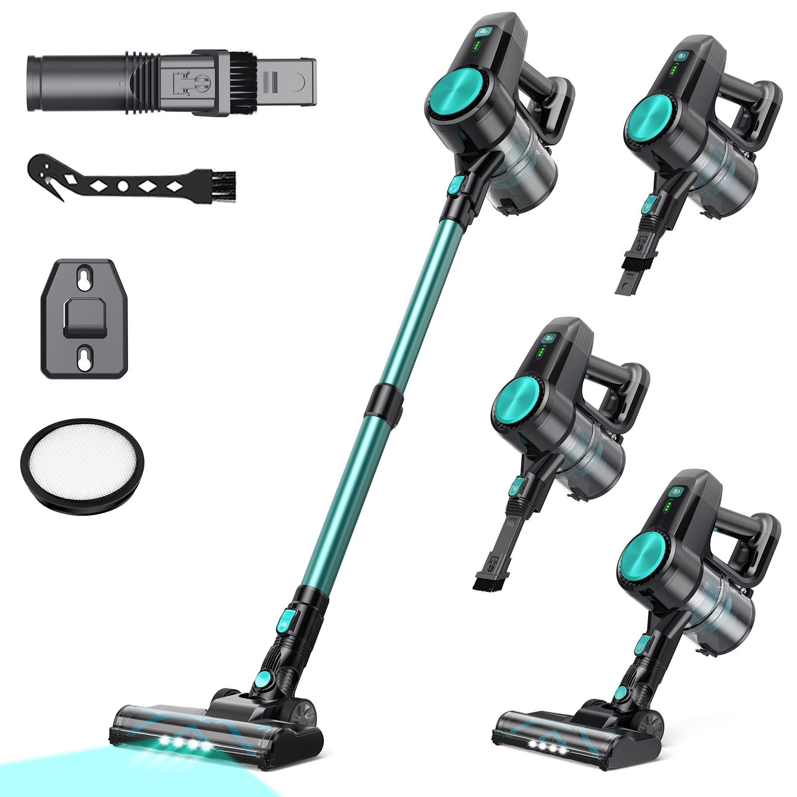 INSE Akku-Handstaubsauger N3T 5‑stufiges HEPA‑Filtersystem,V‑förmiger Anti‑Verwicklungs, 180 W, beutellos, 2000mAh‑Akkus, 40Minuten Laufzeit, LED‑Licht, Zyklonfiltration