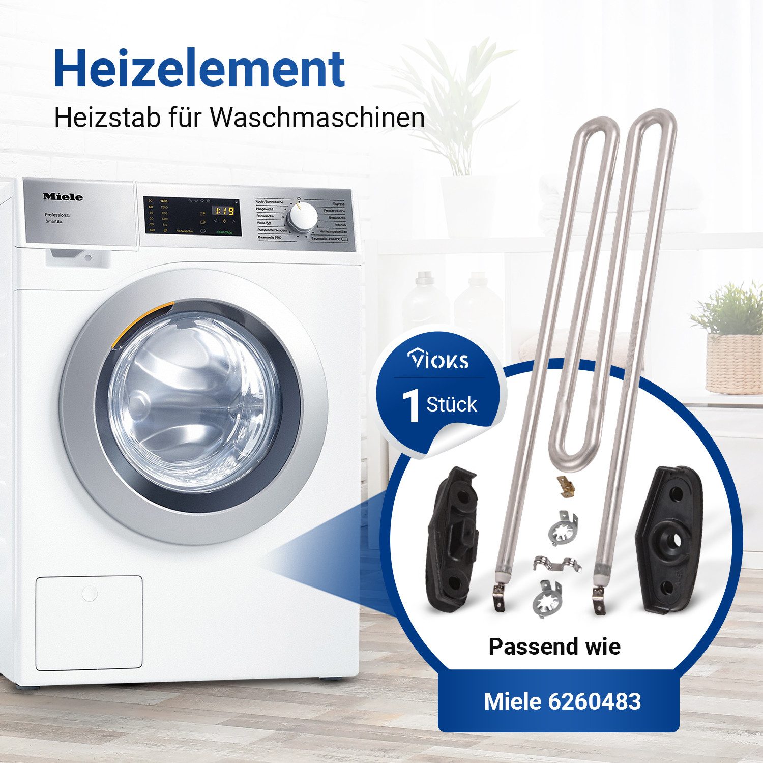 VIOKS Heizstab Heizelement Ersatz für Miele 6260485 2100W 230V, für Waschma günstig online kaufen
