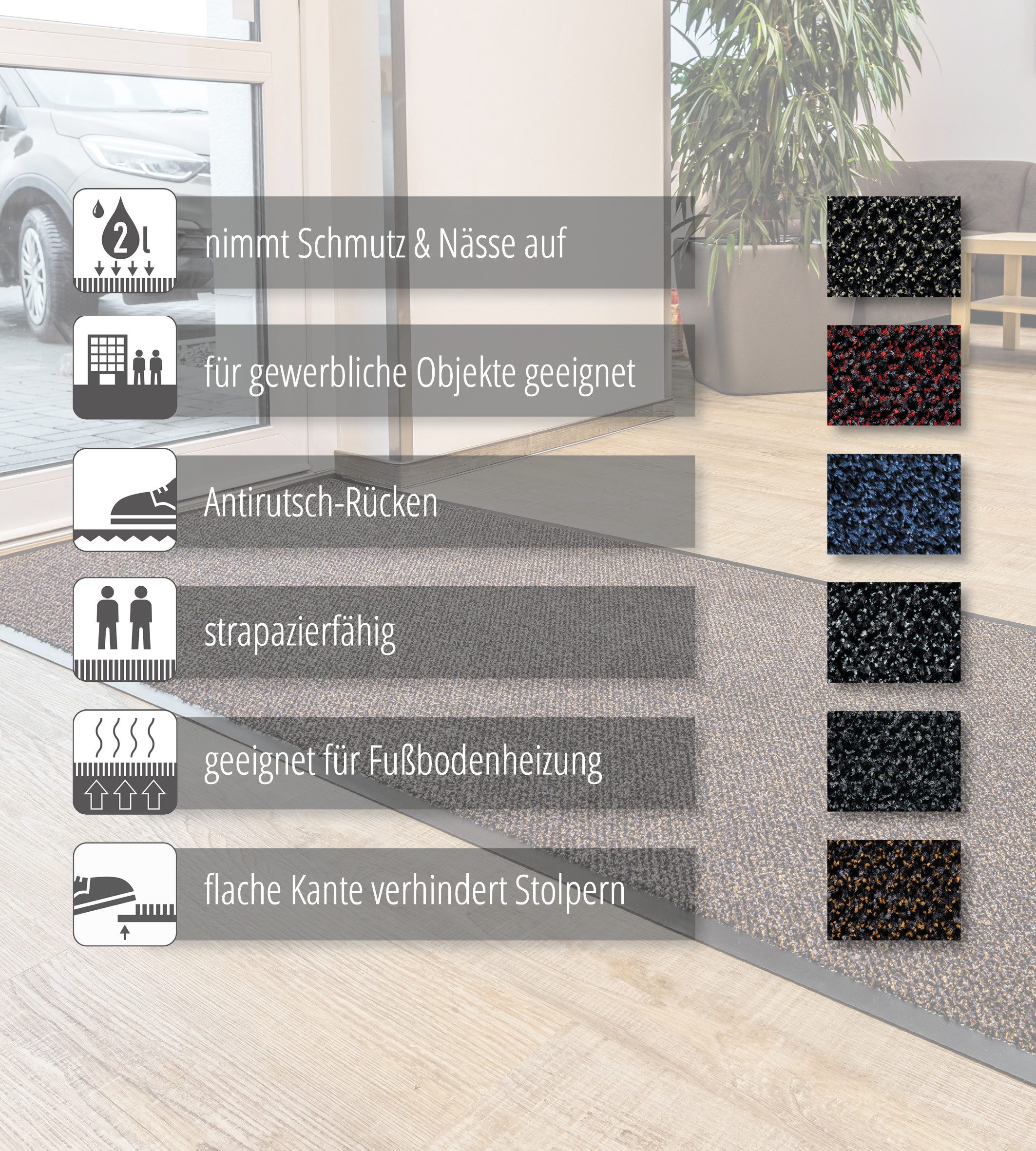 ASTRA Fußmatte Graphit 635, rechteckig, Höhe: 8 mm, Schmutzfangmatte, In -und Outdoor geeignet