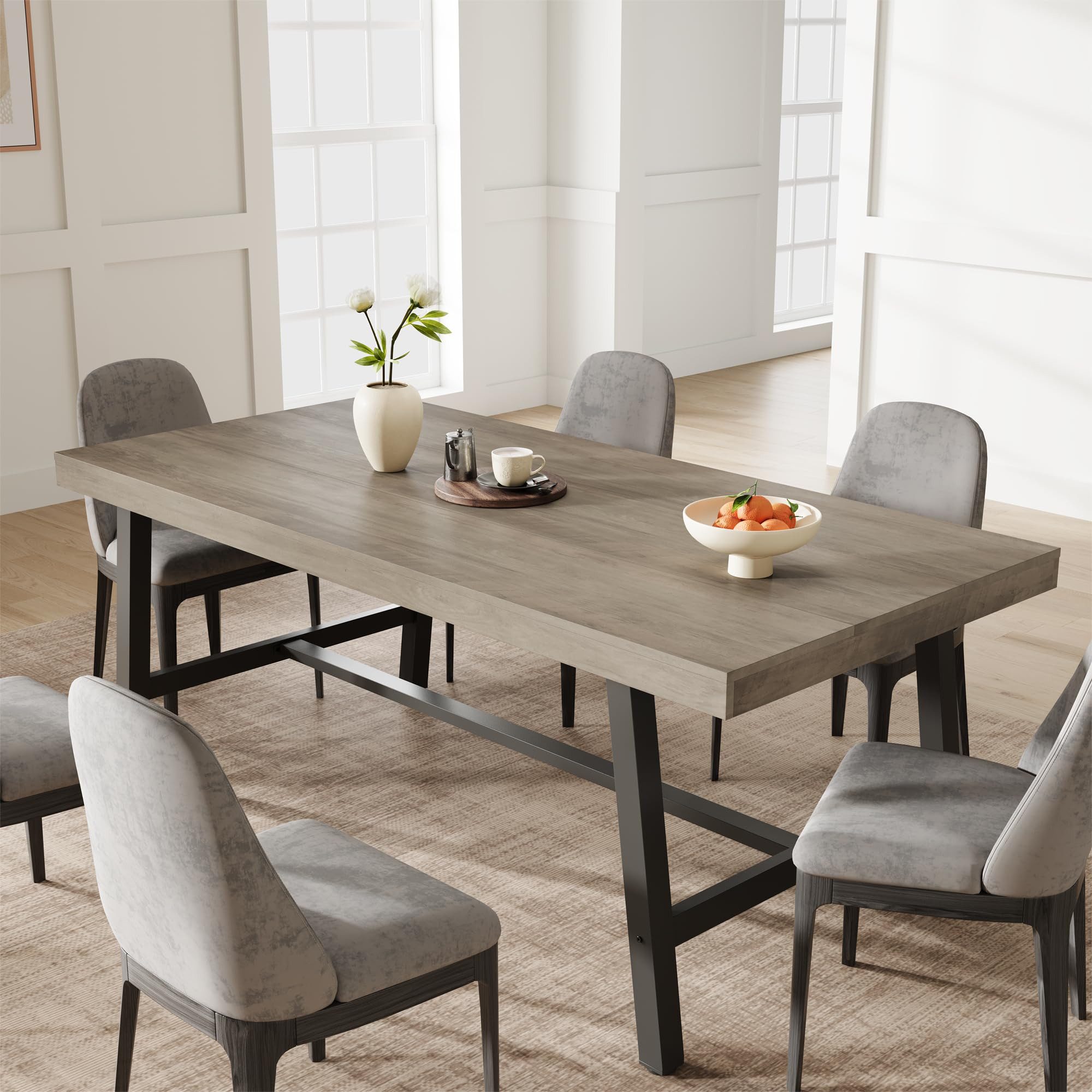 GarveeMore Esstisch 180 cm Großer rechteckiger Esstisch MDF-Tischplatte Holzoptik (1Tisch), Metallgestell Robust Multifunktionaler Esstisch für 6 bis 8 Personen
