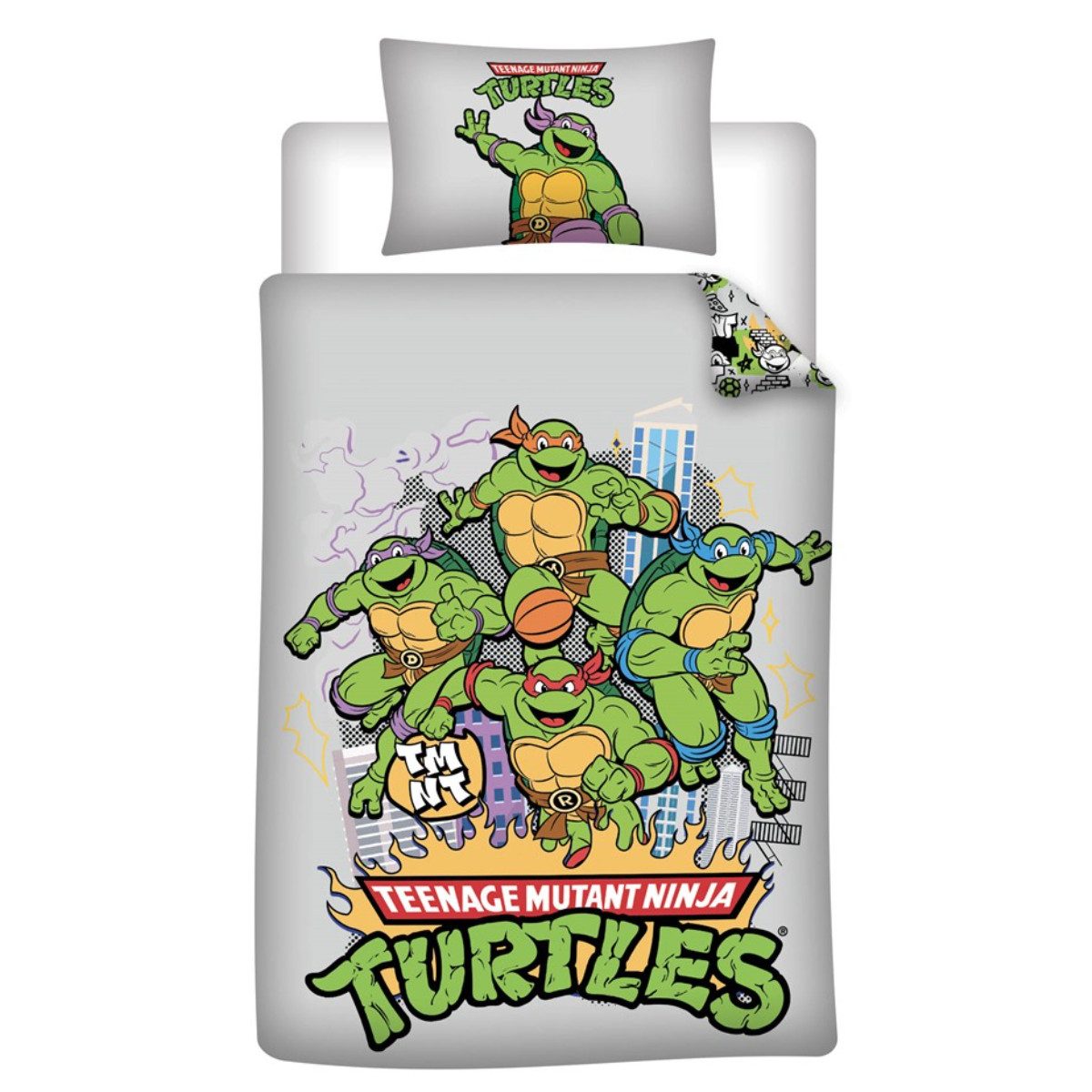 Teenage Mutant Ninja Turtles Bettwäsche 160 × 210 cm mit Kissenbezug 65 × 100 cm für Schlafzimmer, Baumwolle