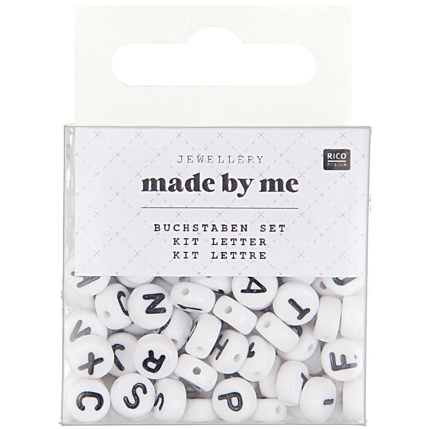 Rico Design Bastelperlen BUCHSTABEN-PERLE RUND SCHWARZ-WEISS CA. 165 STÜCK