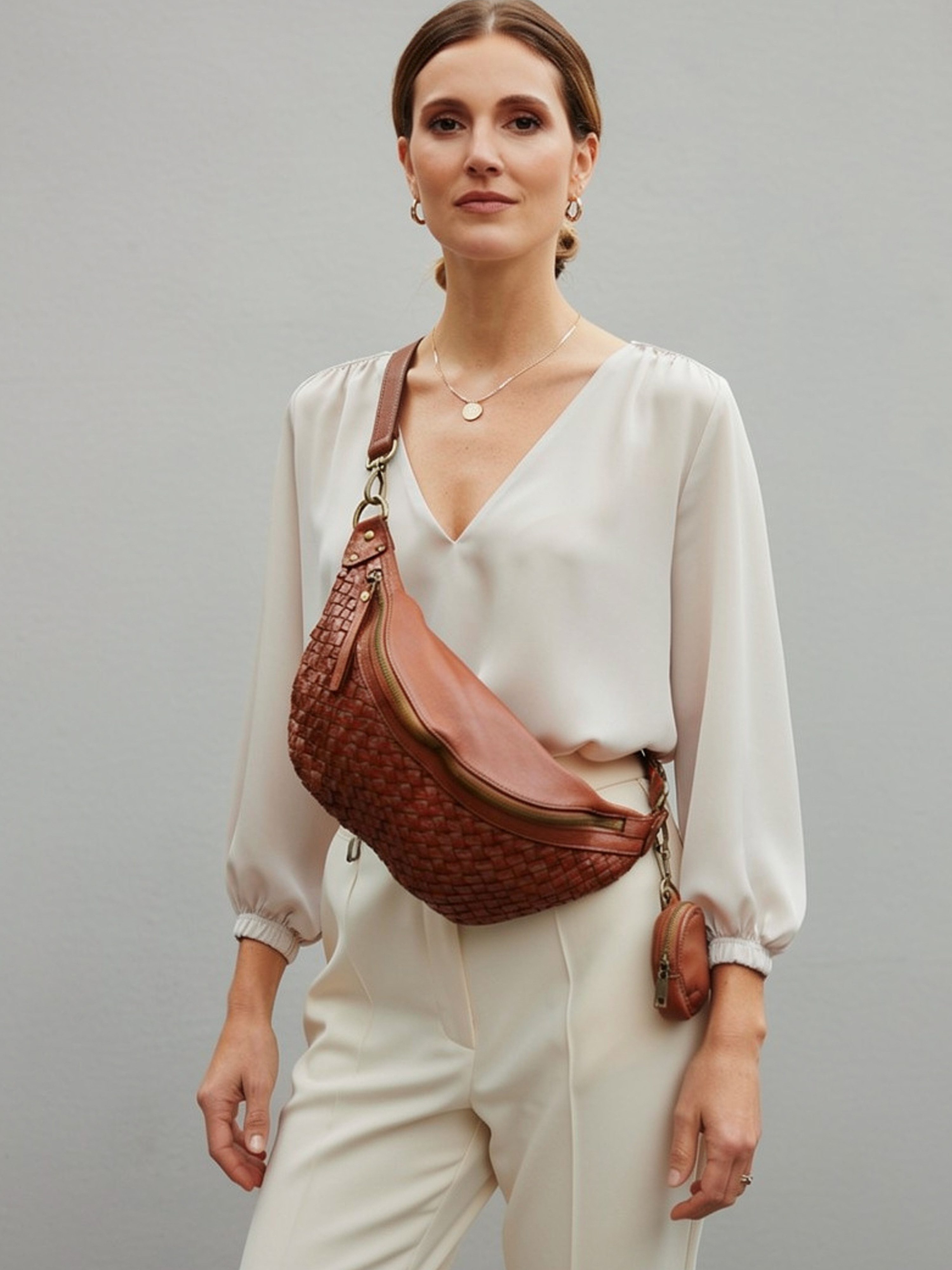 sanumi Bauchtasche italienische Leder-Umhängetasche