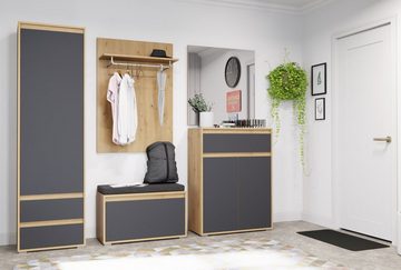 xonox.home Garderoben-Set Torino, (Flurgarderobe in Eiche und Basalt grau, Set 4-teilig, 170 x 190 cm), mit viel Stauraum