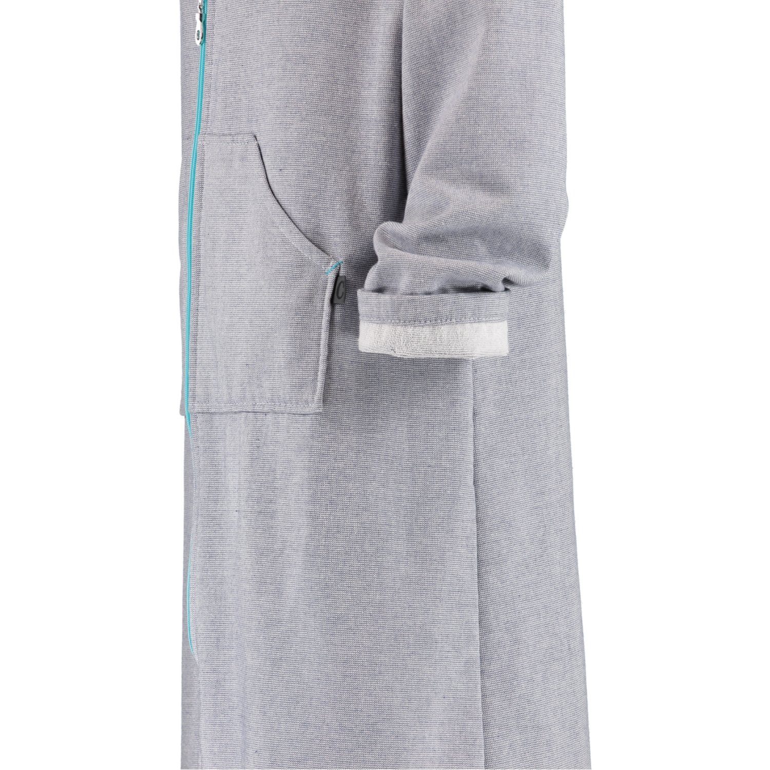 Cawö Damenbademantel, Kurzform, Walkfrottier-Qualität Baumwolle, 114 Kapuze, Extraleichte blau/beere Reißverschluss