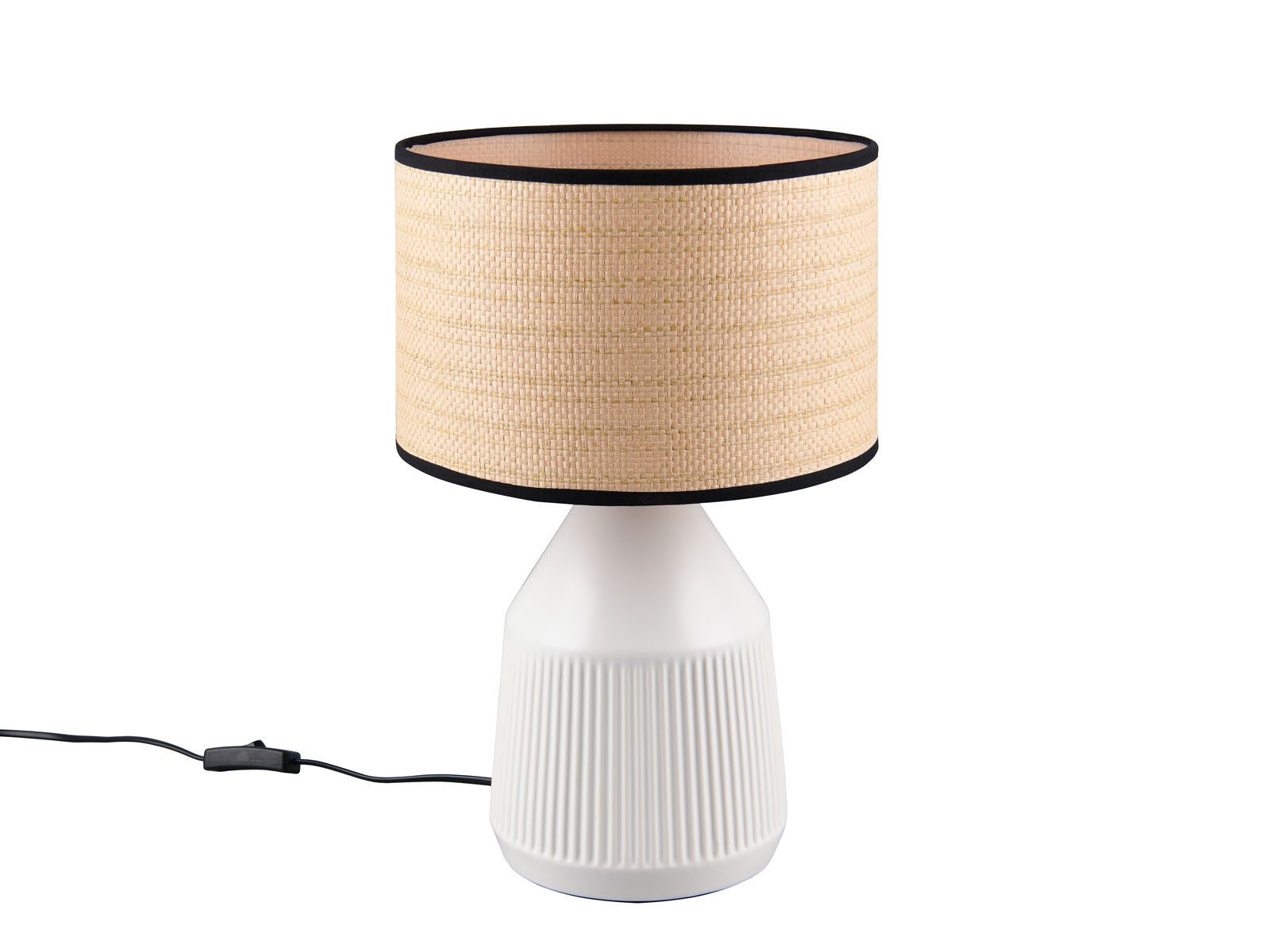 Reality Leuchten LED Tischleuchte Keramikfuß, Papier geflochten, Höhe 43cm, Leuchtmittel dimmbar, LED wechselbar, Warmweiß, groß-e Landhaus-Stil