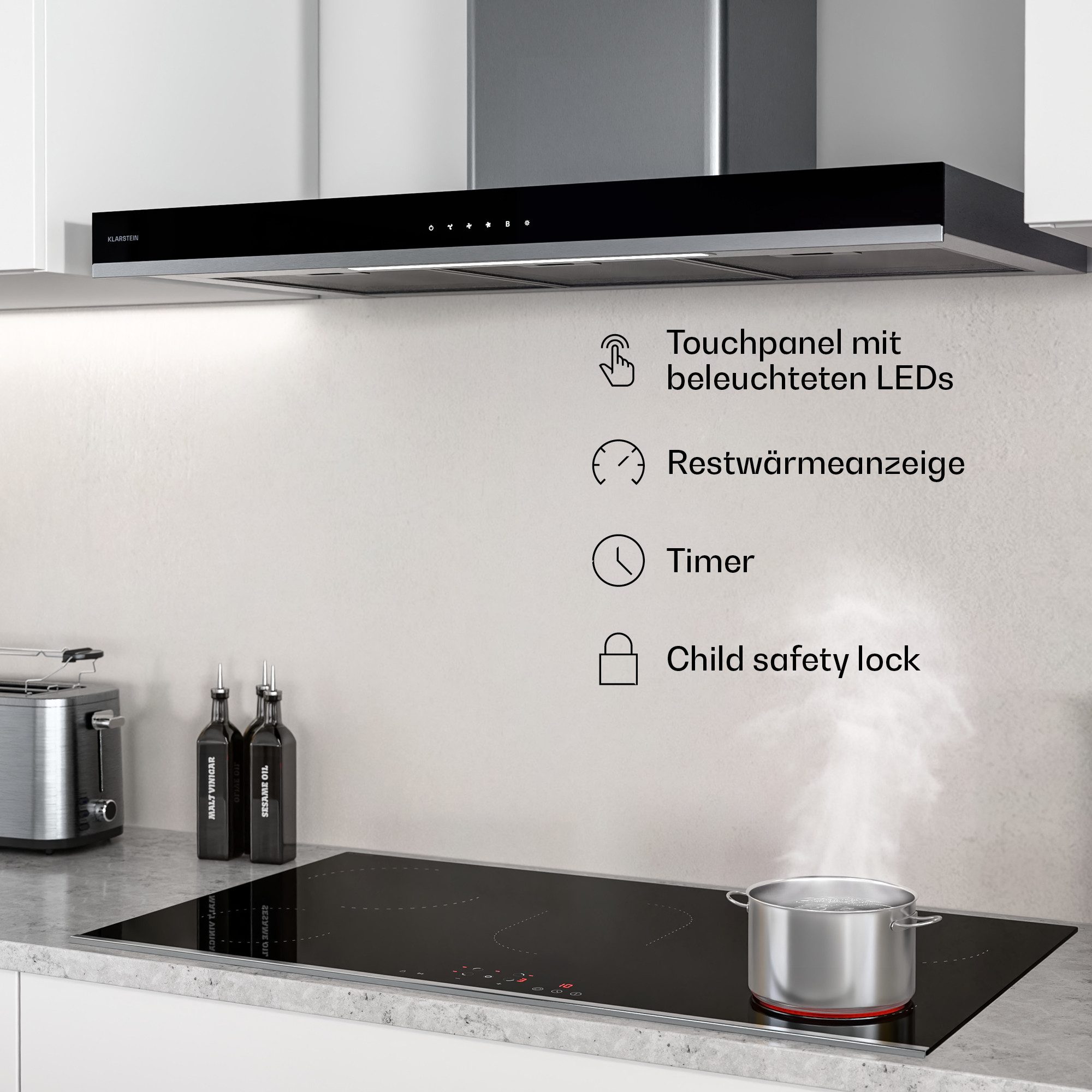 Klarstein Elektro-Kochfeld VeroSteel, Elektrische Kochfelder 5 Zonen Aluminium 8400 W Touch