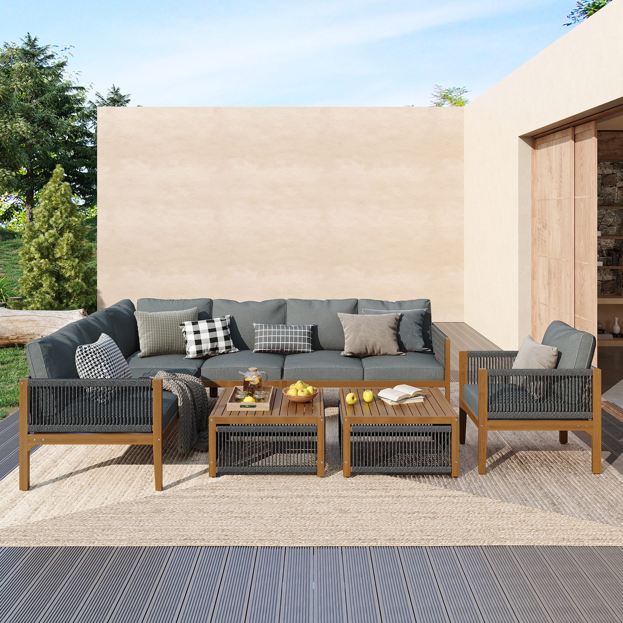 Flieks Gartenlounge-Set, 7-Sitzer Gartenmöbel Seil(2-Sitzer Sofa/3-Sitzer günstig online kaufen
