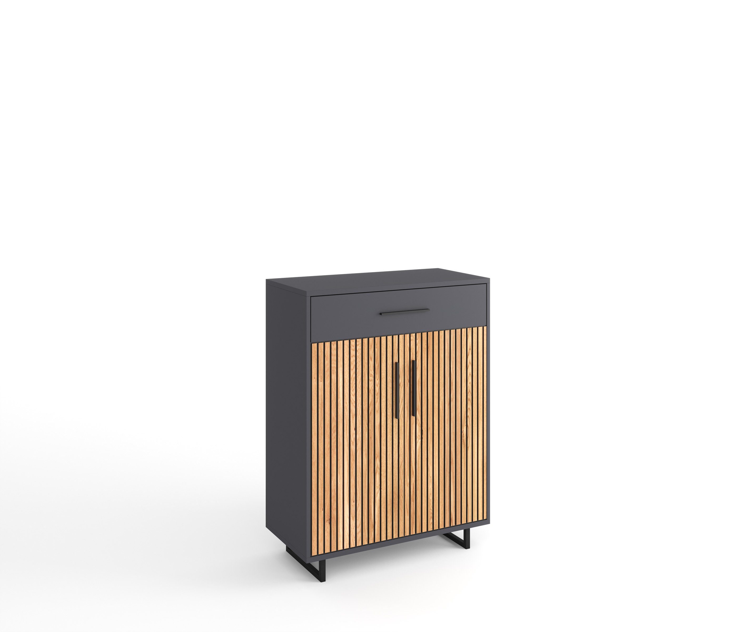 ELFO Schuhkommode in Eiche / anthrazit, Eiche teilmassiv - 82x100x40cm (BxHxT)