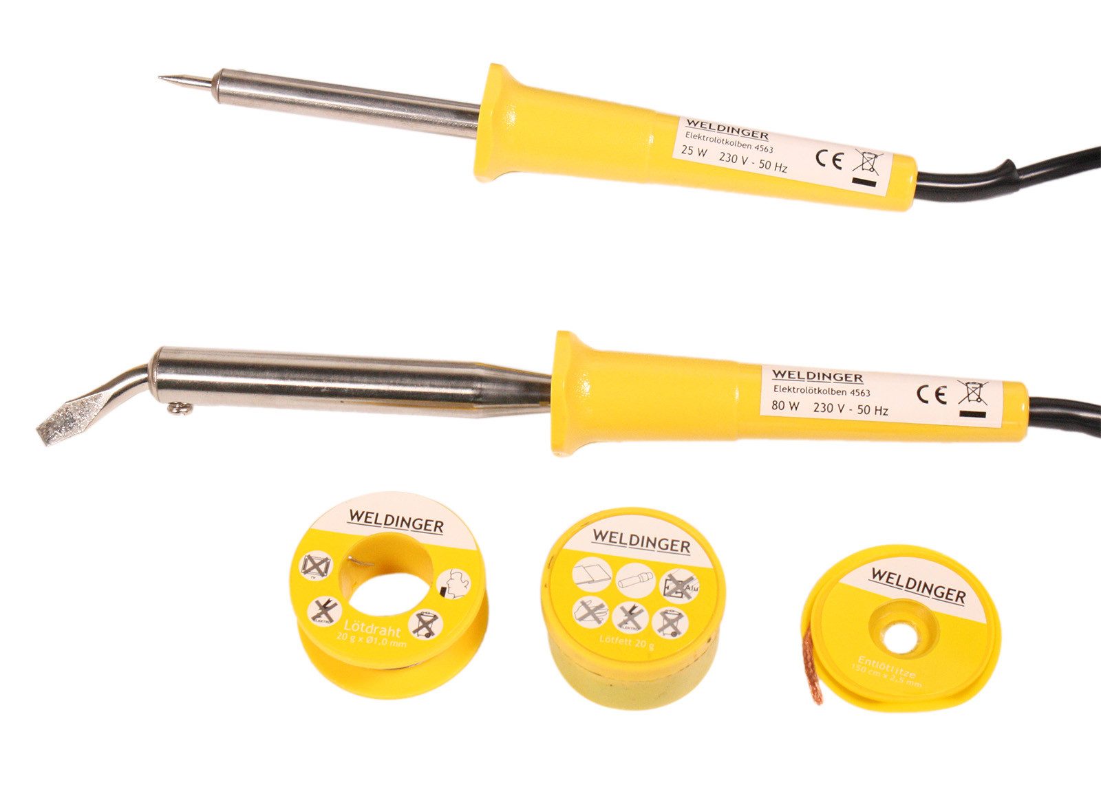 WELDINGER Lötkolben Profi Lötkolbenset 25 W und 80 W + Lot im Koffer Elektrolötkolben, max. 530 °C, elektrisch, Set, 6-tlg., Set mit Koffer