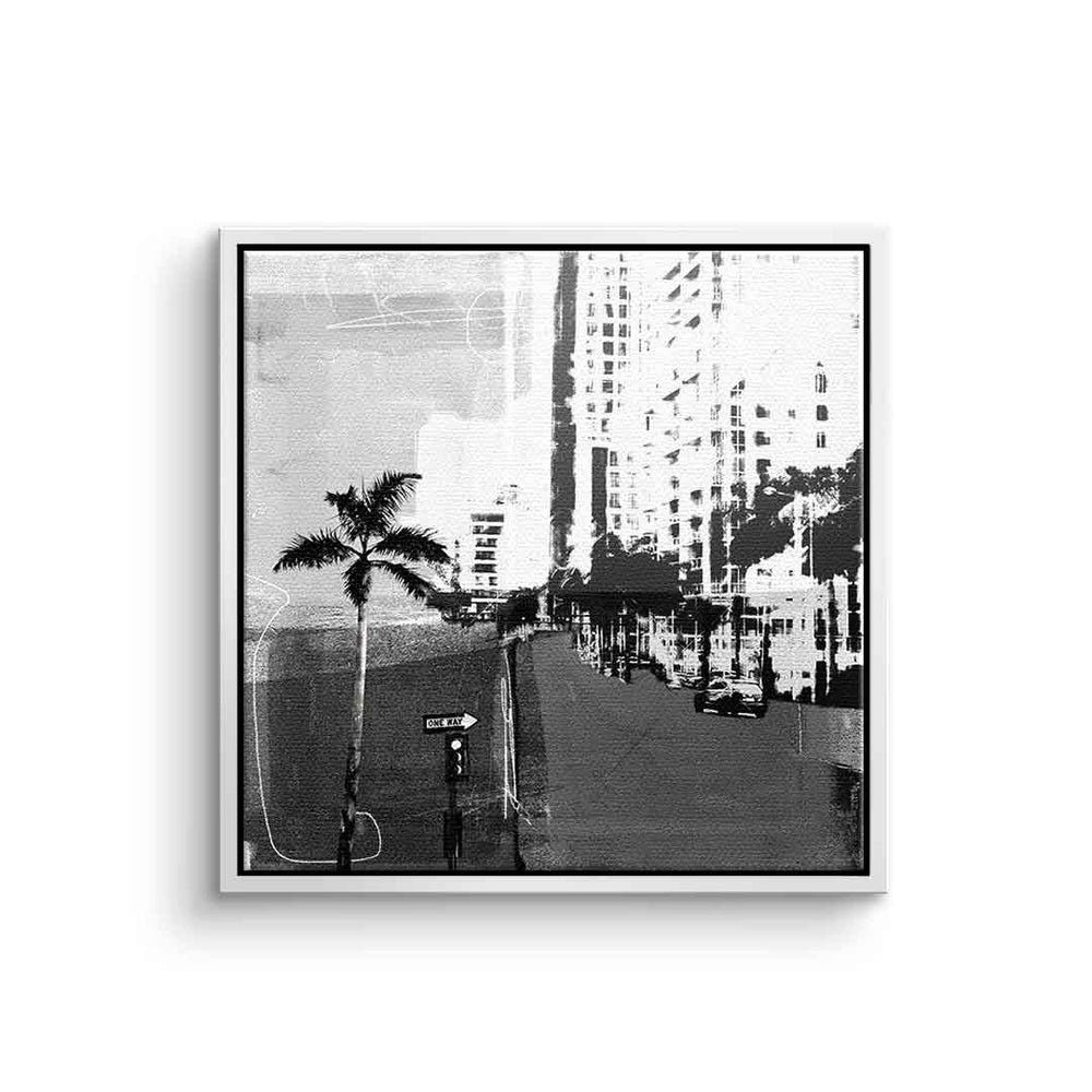 Miami, Leinwandbild Wandbild Miami DOTCOMCANVAS® quadratisch Leinwandbild Vintage Vintage schwarz weiß square weißer Rahmen