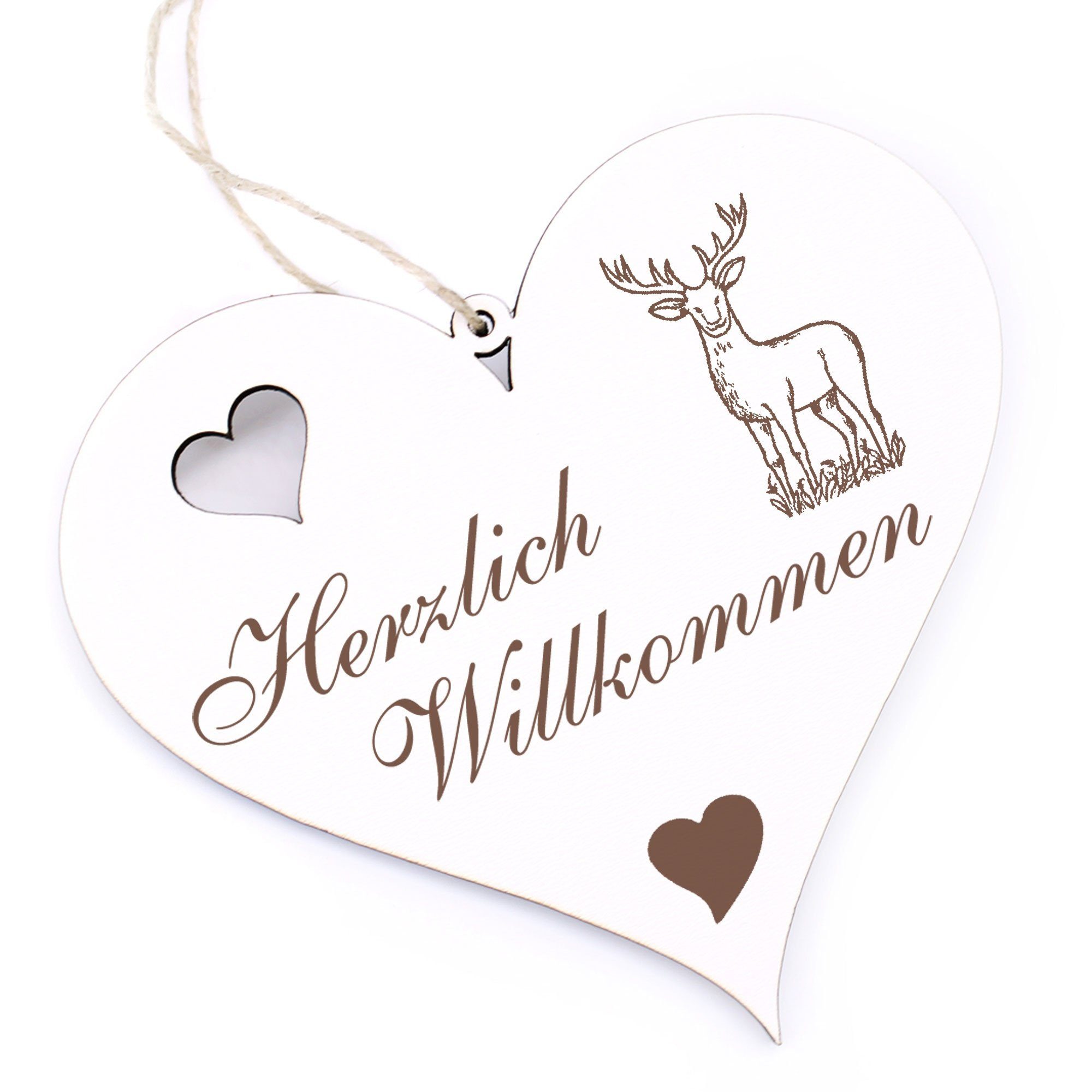 Hirsch - gezeichneter Willkommen - Dekolando Hängedekoration Herzlich 13x12cm