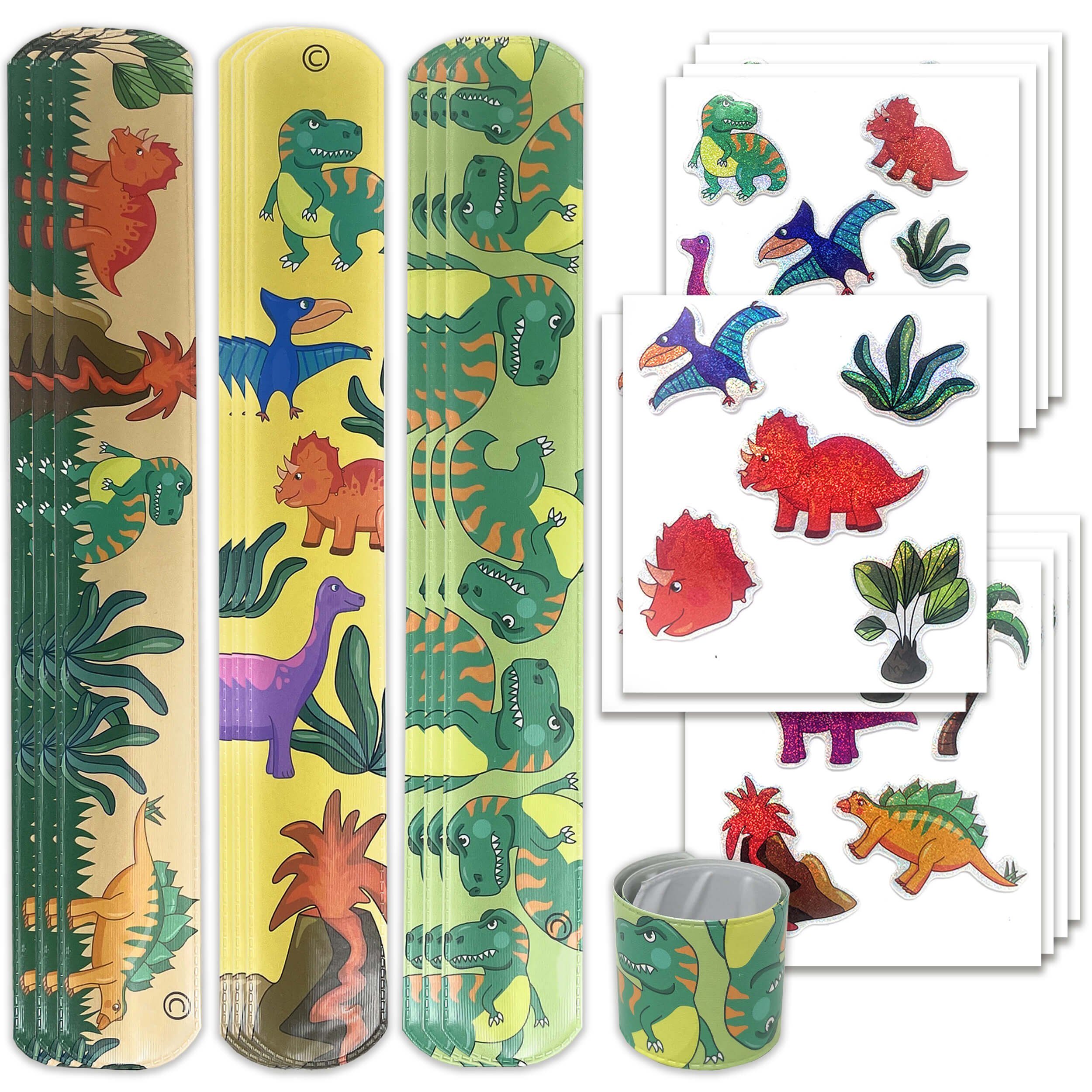 AMLI Armband Dino Schnapparmband Sticker Set, Knickarmbänder und Aufkleber Dinosaurier 10er Set Astro