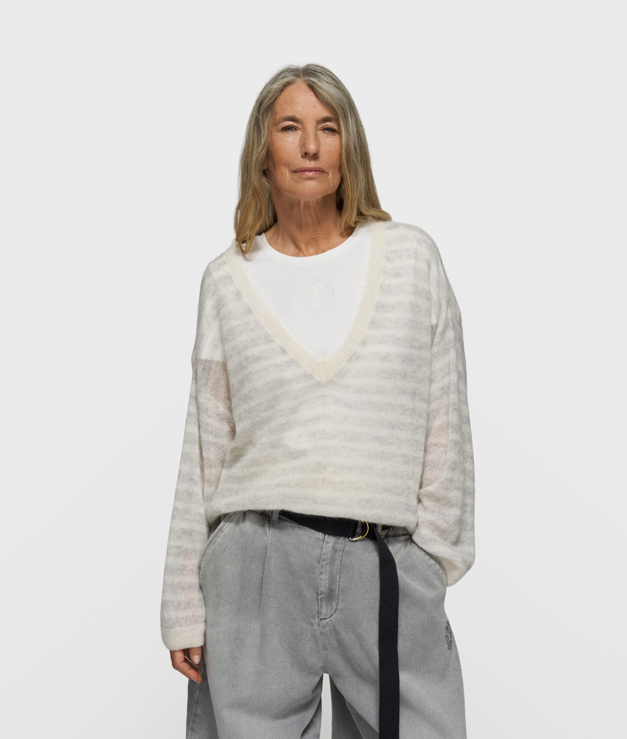 10DAYS Rundhalspullover thin v-neck knit sweater
