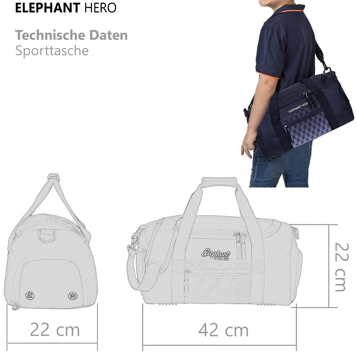 ELEPHANT Sporttasche Hero Signature Sporttaschen, Tasche mit Schuhfach, Schule + Trinkflasche