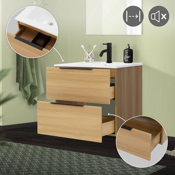 LuxeBath Waschbecken Badmöbel Unterschrank Waschbecken Badezimmermöbel Badmöbel, 2-teilig, 60x46,5x53,5cm MDF Braun Keramik Weiß modern