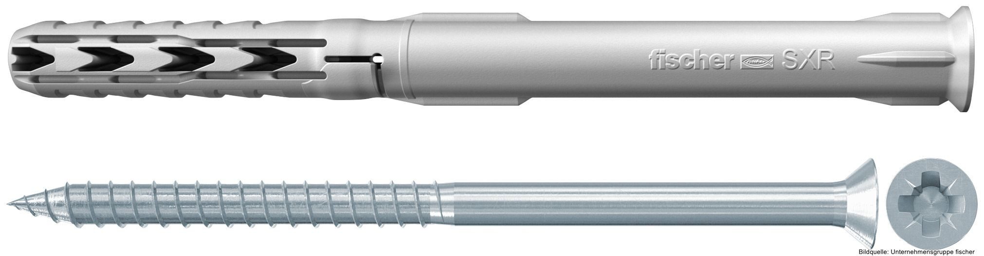 Fischer Langschaftdübel Langschaftdübel SXR 8 x 100 Z Senkkopfschraube (PZ), 8 x 100 mm, (5-tlg., galvanisch verzinkter Stahl)