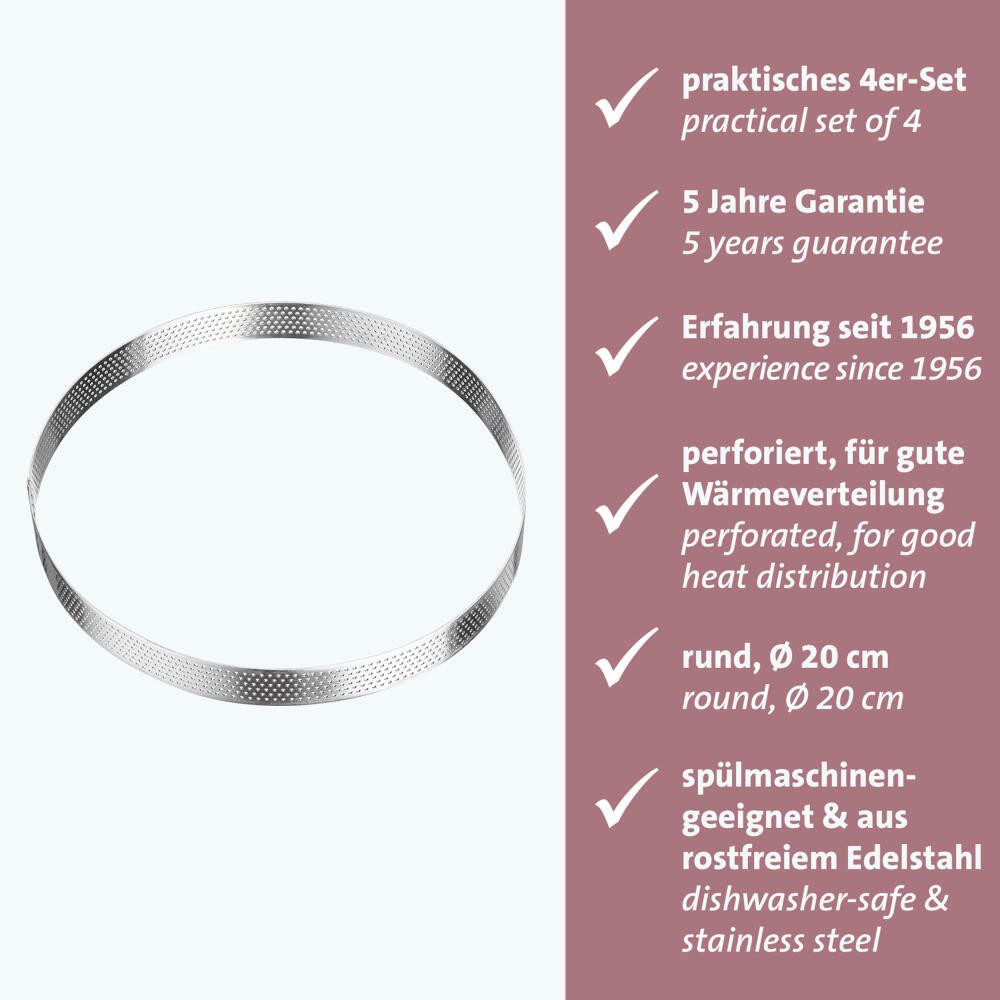 WESTMARK Tarteform Tarte-Rahmen – Perfekte Tarte- und Quicheformen, Ø 20 cm, gleichmäßige Wärmeverteilung, rostfreier Edelstahl, ofenfest