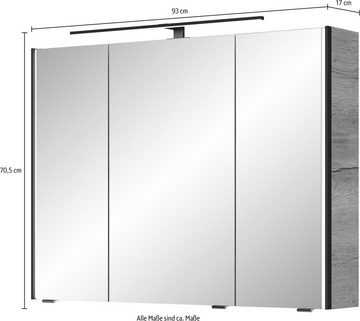 Saphir Spiegelschrank Serie 7045 Badezimmer-Spiegelschrank inkl. LED-Beleuchtung, 3 Türen Badschrank 93,2 cm breit, inkl. LEDplus Schalter und Türdämpfer