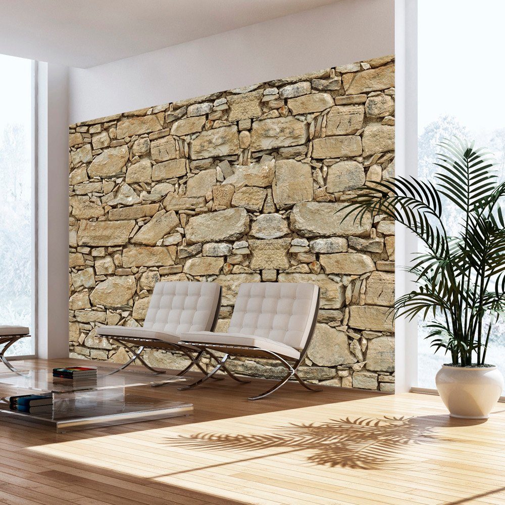 KUNSTLOFT Vliestapete Stone wall 2.5x1.75 m, halb-matt, lichtbeständige Design Tapete natur
