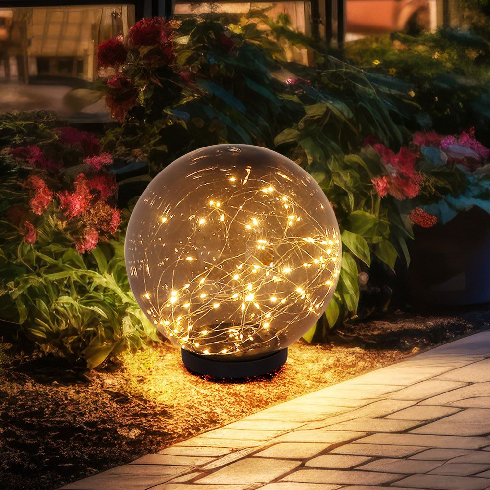 Globo LED Außen-Stehlampe, LED-Leuchtmittel fest verbaut, LED Solar Außen Tisch Steck Lampe Garten Lichterkette Kugel