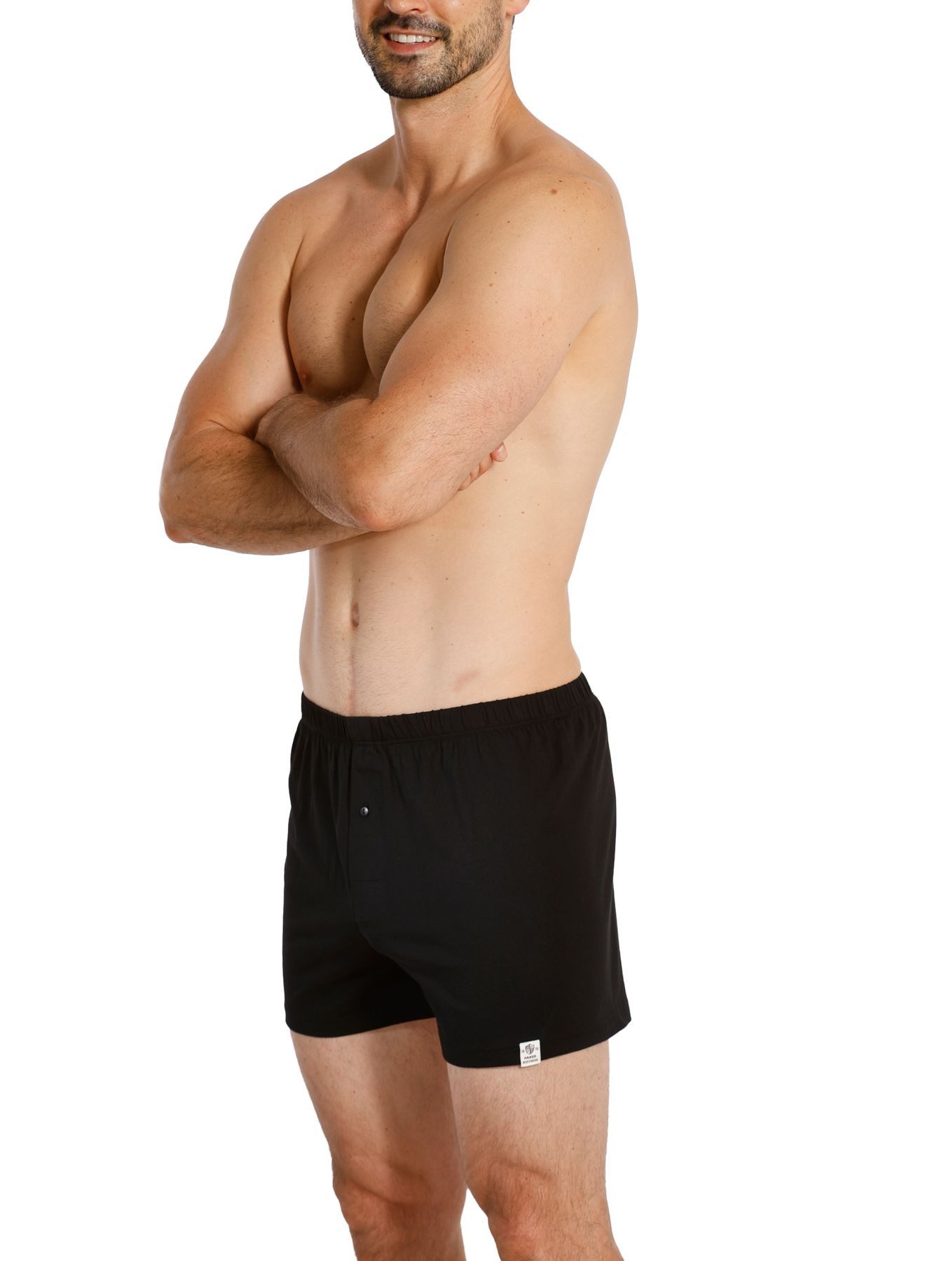 HAASIS Bodywear 1919 Boxershorts Herren Jersey Boxer 77223453-schwarz (Packung, 1-St., 2er Pack) Bedruckte Jersey-Boxer, Knopfleiste