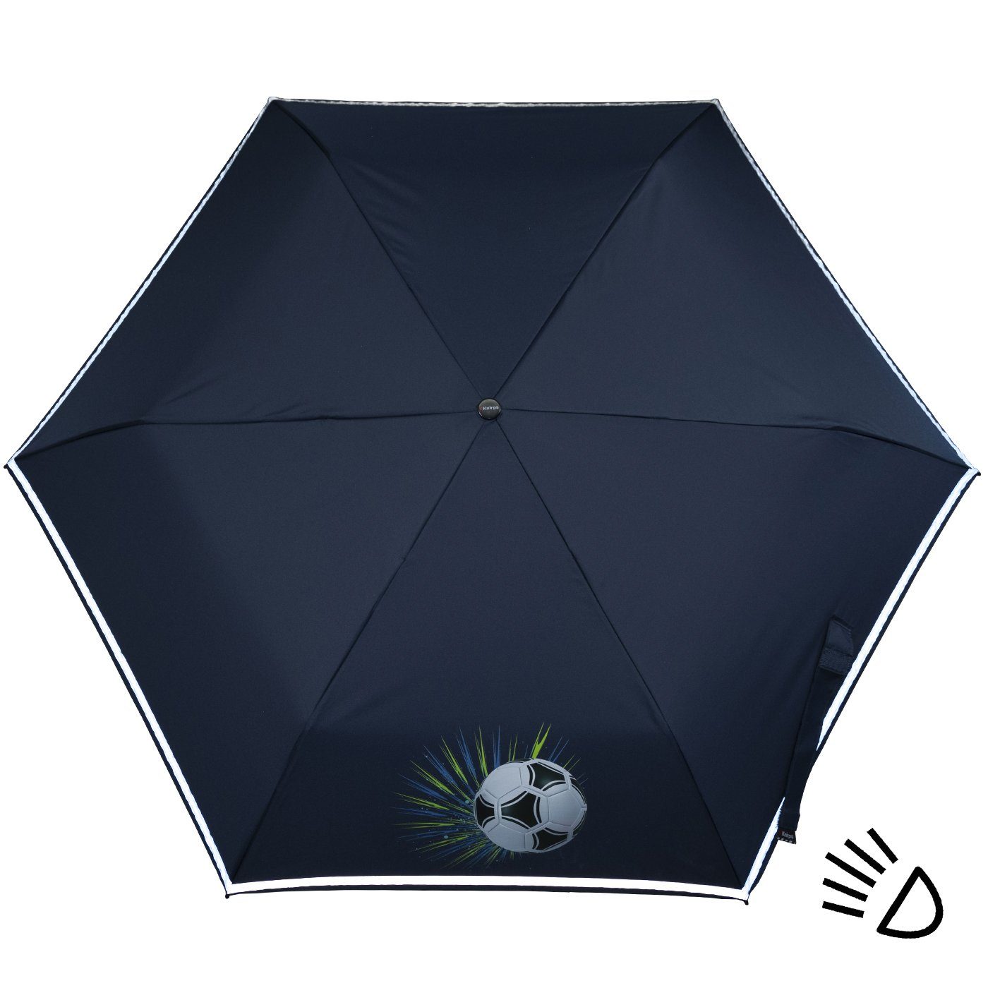 Knirps® Taschenregenschirm Kinderschirm 4Kids reflective mit Reflexborte, Sicherheit auf dem Schulweg, Fussball, Goal white – Bild 5 von 5