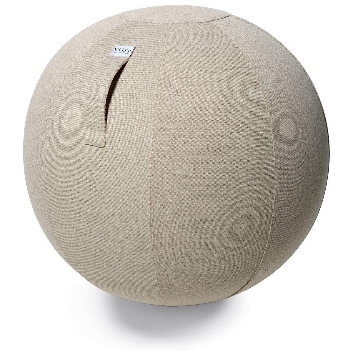 VLUV Sitzball BOL SOVA Stoff Sitzball 60-65cm, ergonomisches Sitzmöbel, atmungsaktiv und langlebig, mit Tragegriff und Bodenring, inkl. Handpumpe, Farbe: Toffee (beige) | Stühle