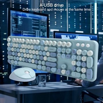 PUSOKEI Multimedia-Steuerung und Benutzerfreundlichkeit Tastatur- und Maus-Set, Plug & Play Komfort Authentisches Retro-Design für stilvolles Arbeiten